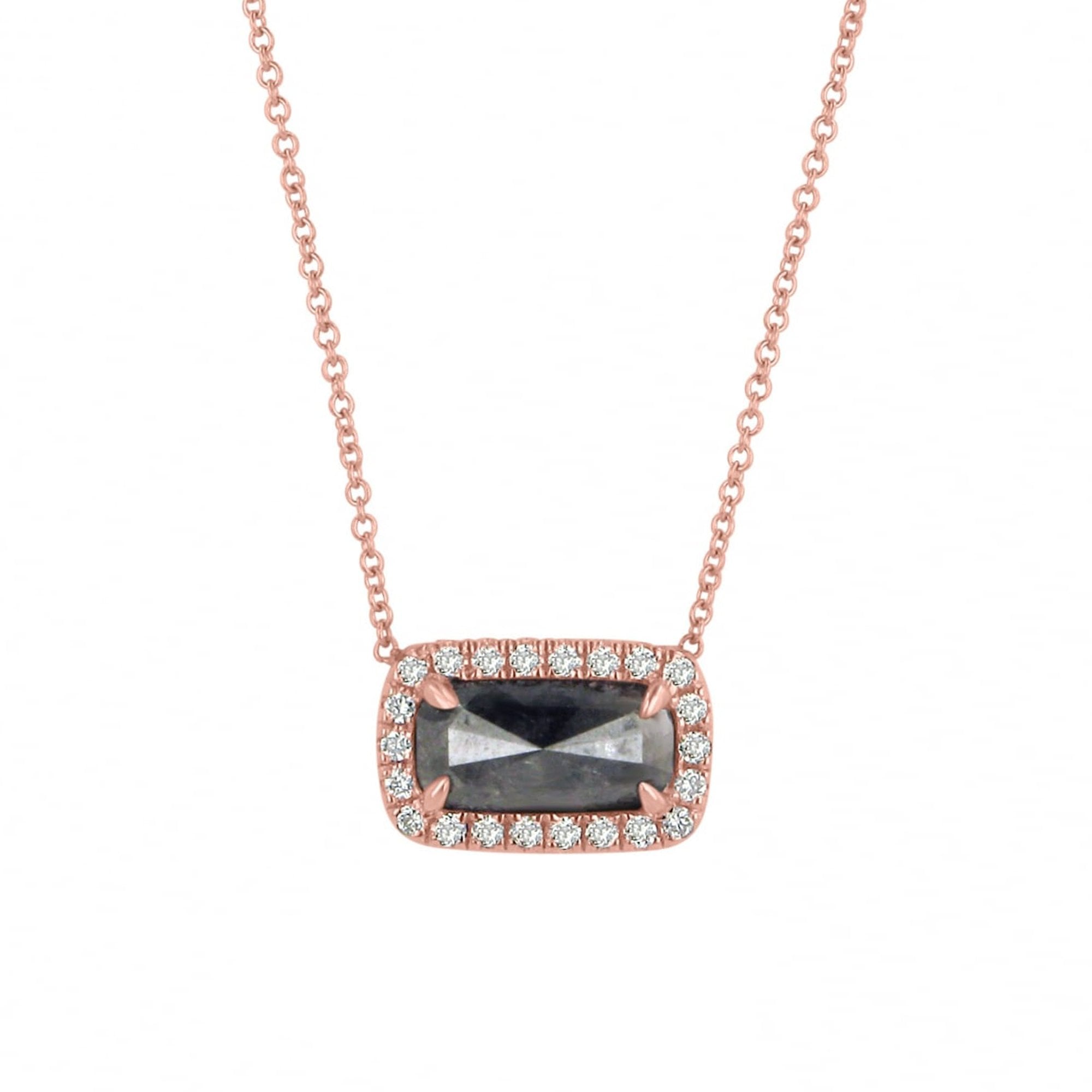 18ct Rose Gold Halo Necklace with One Carat Black Diamond