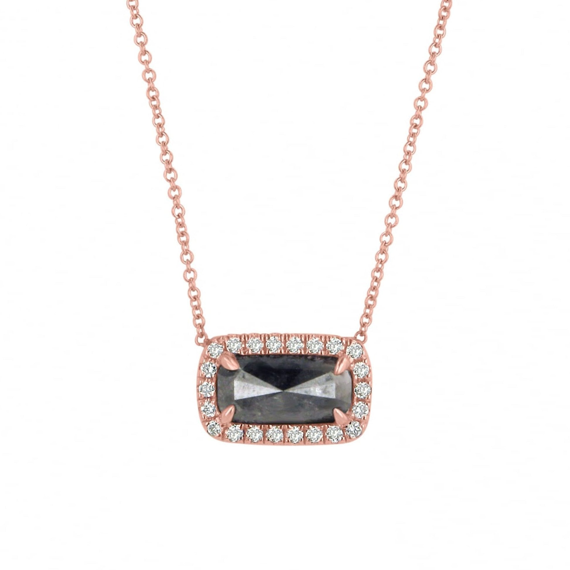18ct Rose Gold Halo Necklace with One Carat Black Diamond