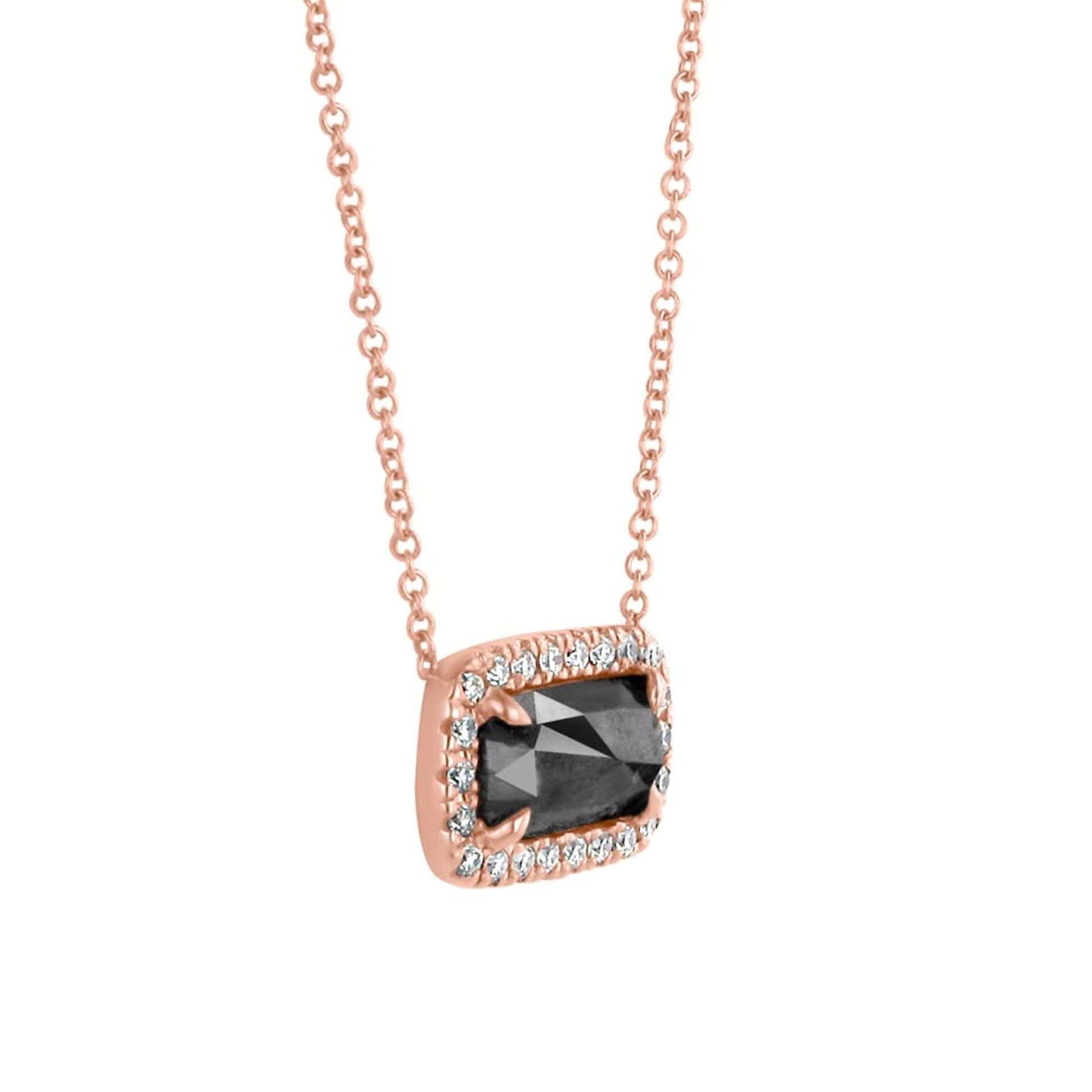 18ct Rose Gold Halo Necklace with One Carat Black Diamond