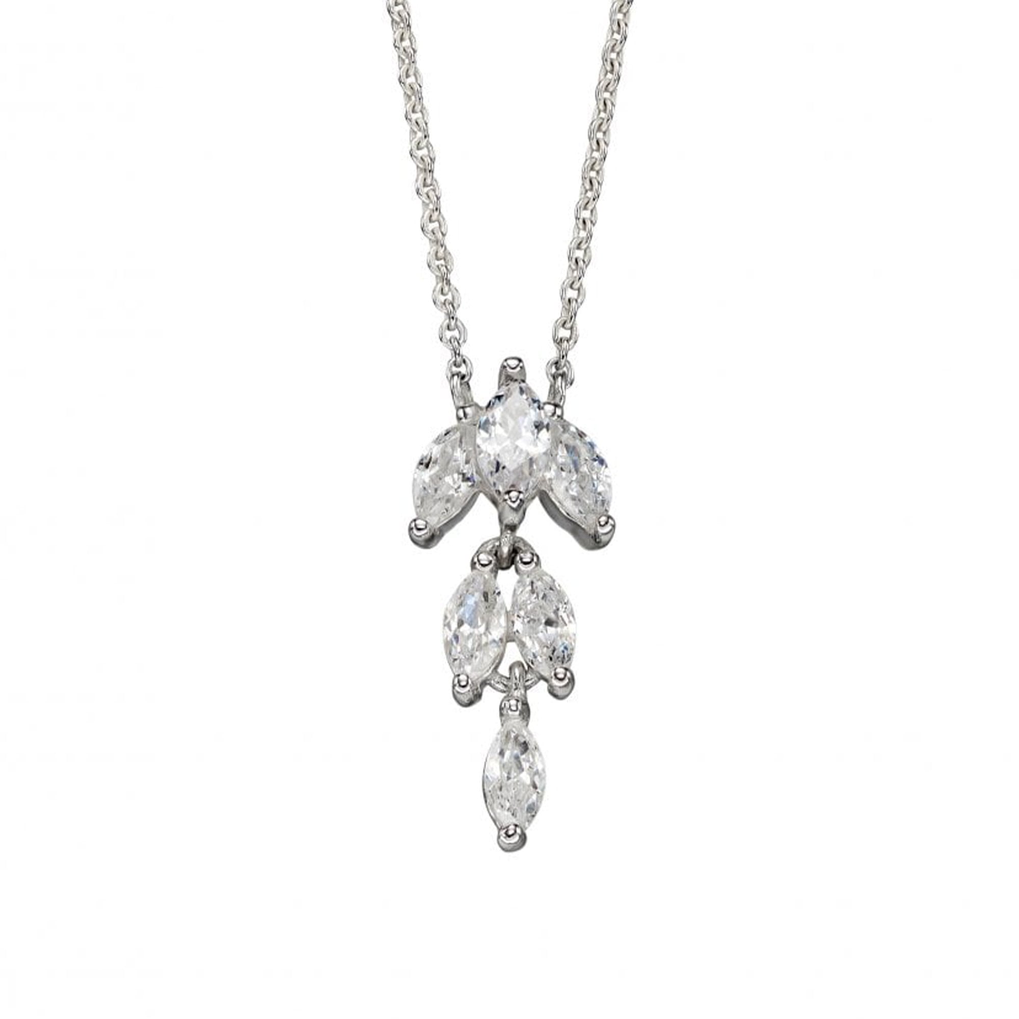 Silver Multi Stone Marquise Shaped CZ Pendant and Chain