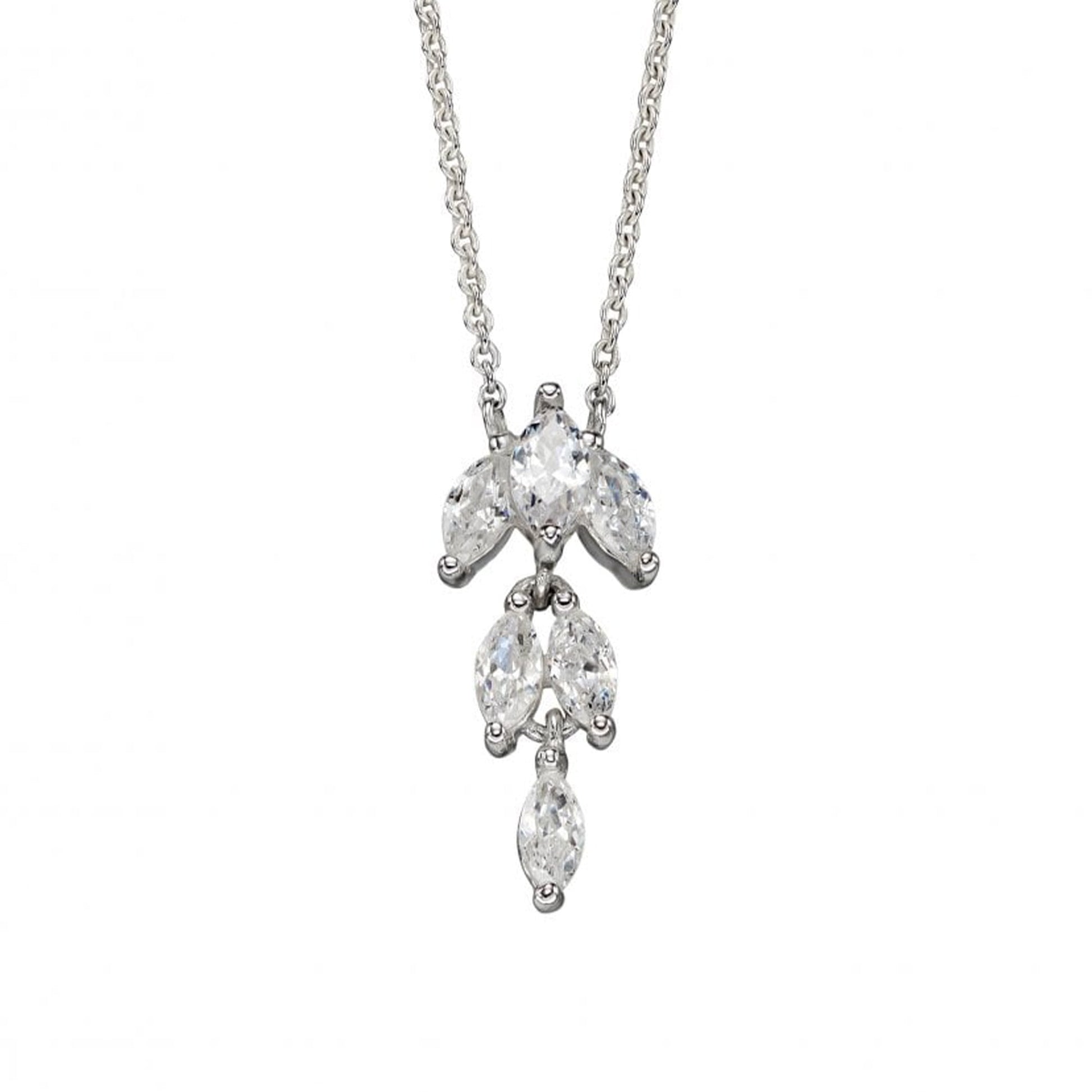 Silver Multi Stone Marquise Shaped CZ Pendant and Chain