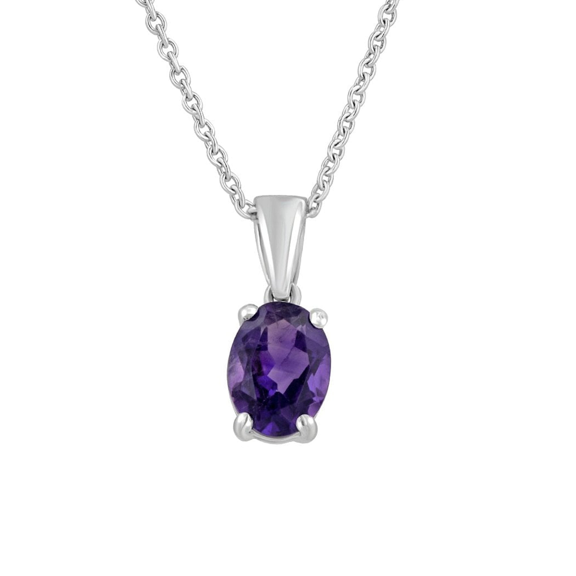 Oval Amethyst Necklace Pendant & Chain in 9ct White Gold