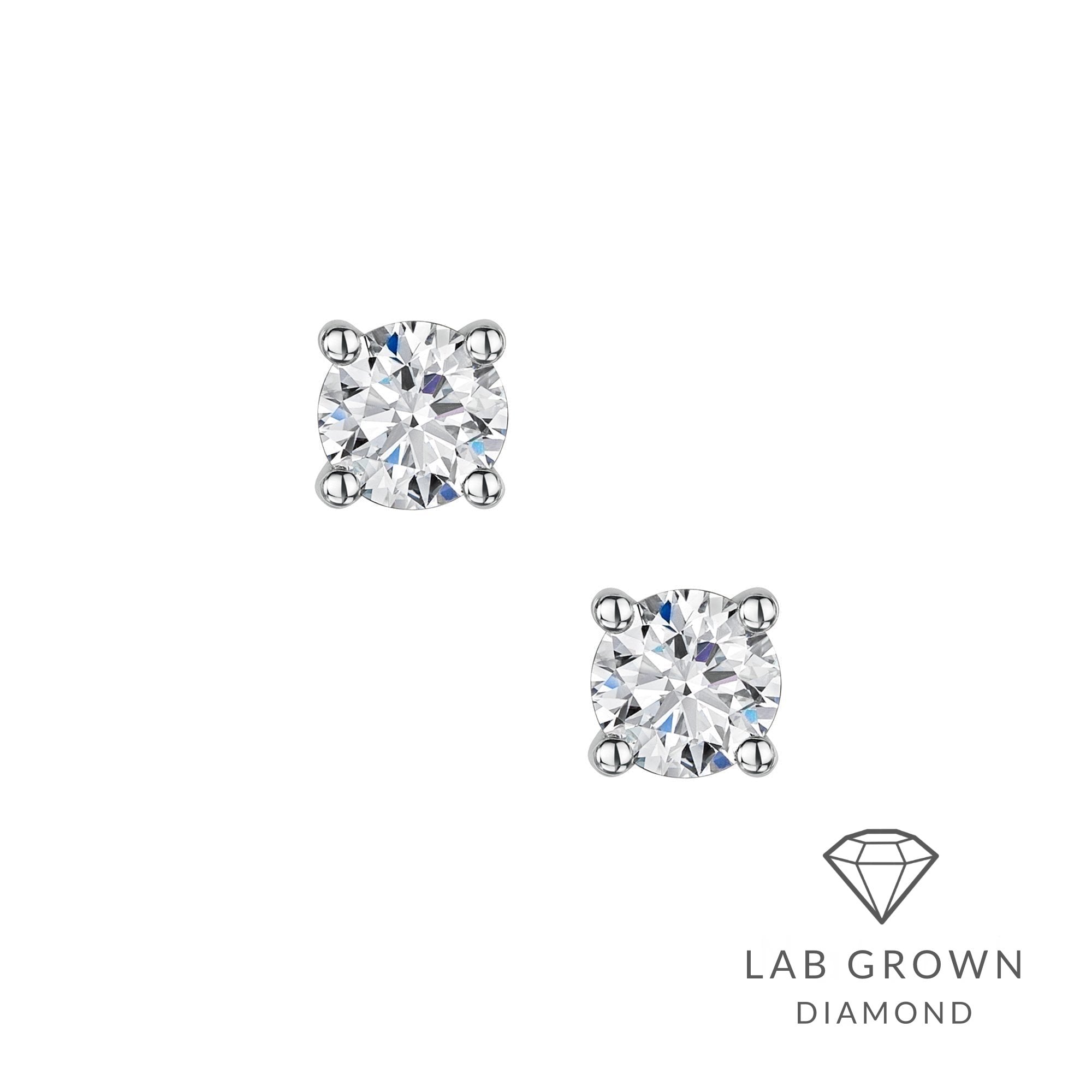 Platinum Round Lab Grown Diamond Claw Set Stud Earrings