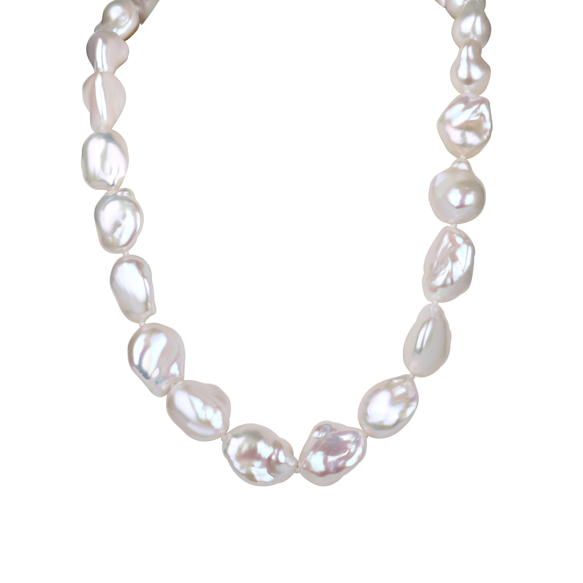 White Baroque Nucleated Freshwater Pearl Knotted Necklace with 9ct Yellow Gold Ball Clasp