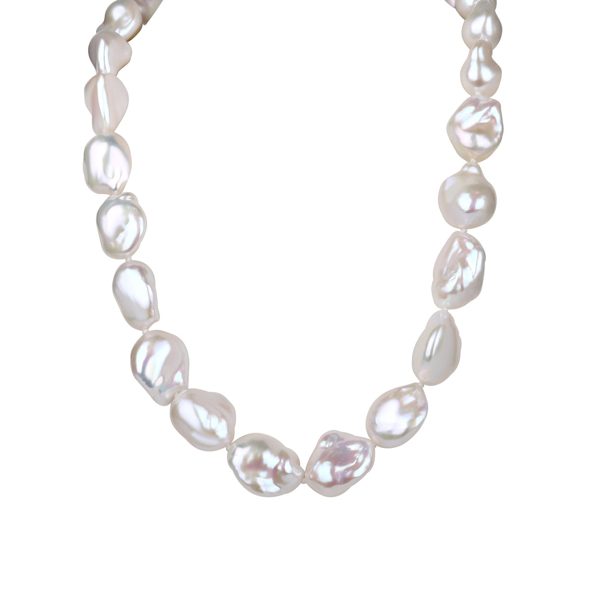 White Baroque Nucleated Freshwater Pearl Knotted Necklace with 9ct Yellow Gold Ball Clasp