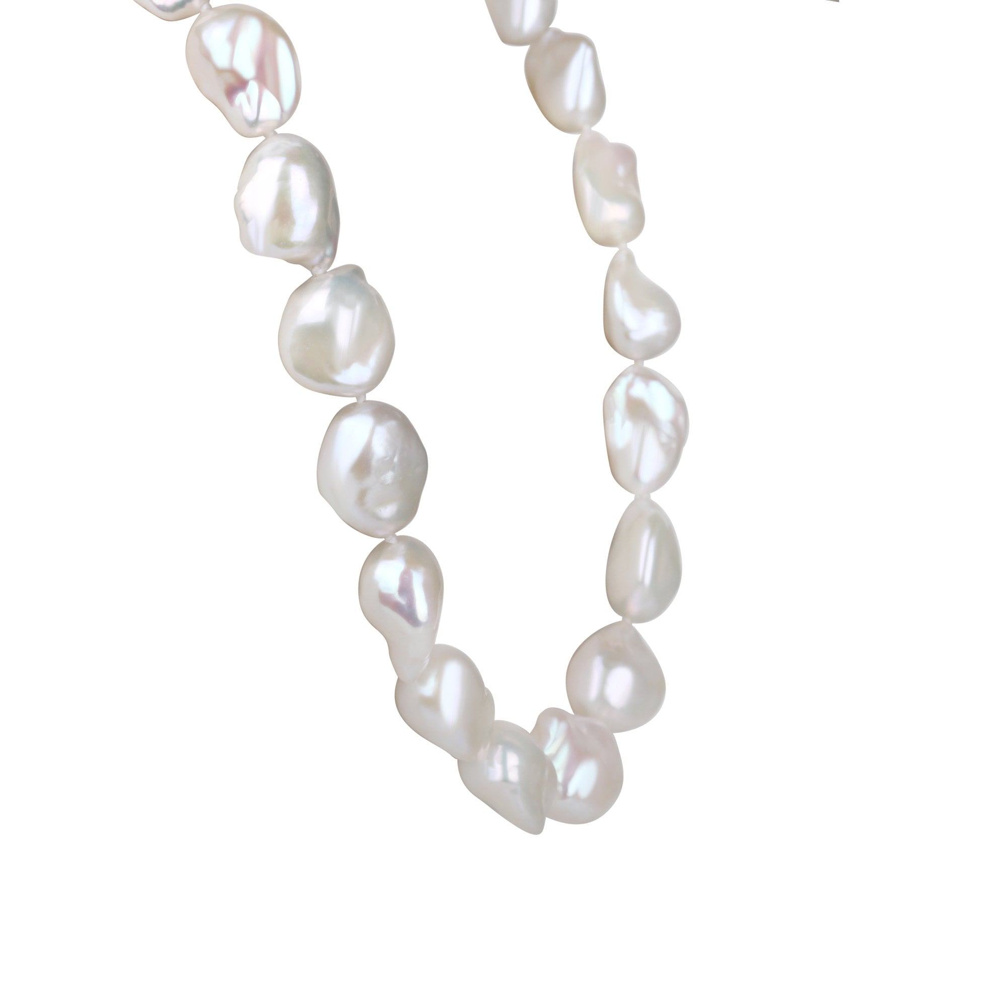 White Baroque Nucleated Freshwater Pearl Knotted Necklace with 9ct Yellow Gold Ball Clasp