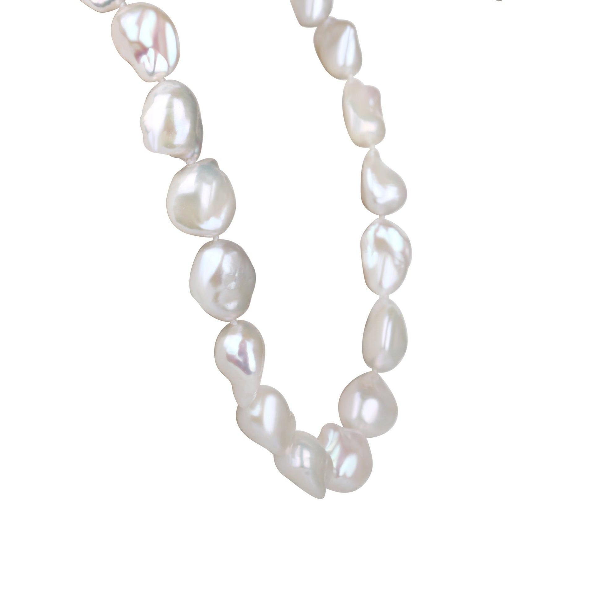 White Baroque Nucleated Freshwater Pearl Knotted Necklace with 9ct Yellow Gold Ball Clasp
