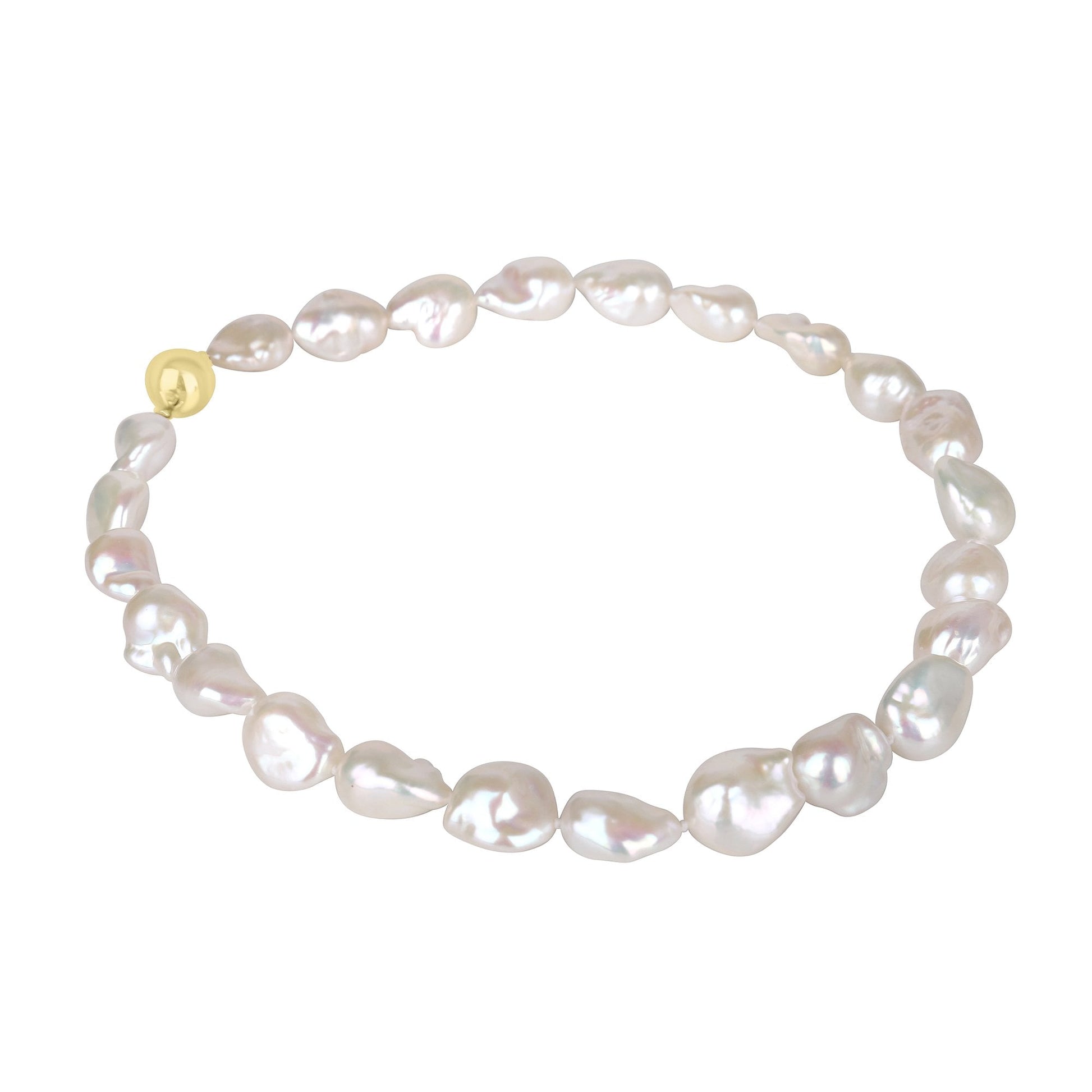 White Baroque Nucleated Freshwater Pearl Knotted Necklace with 9ct Yellow Gold Ball Clasp
