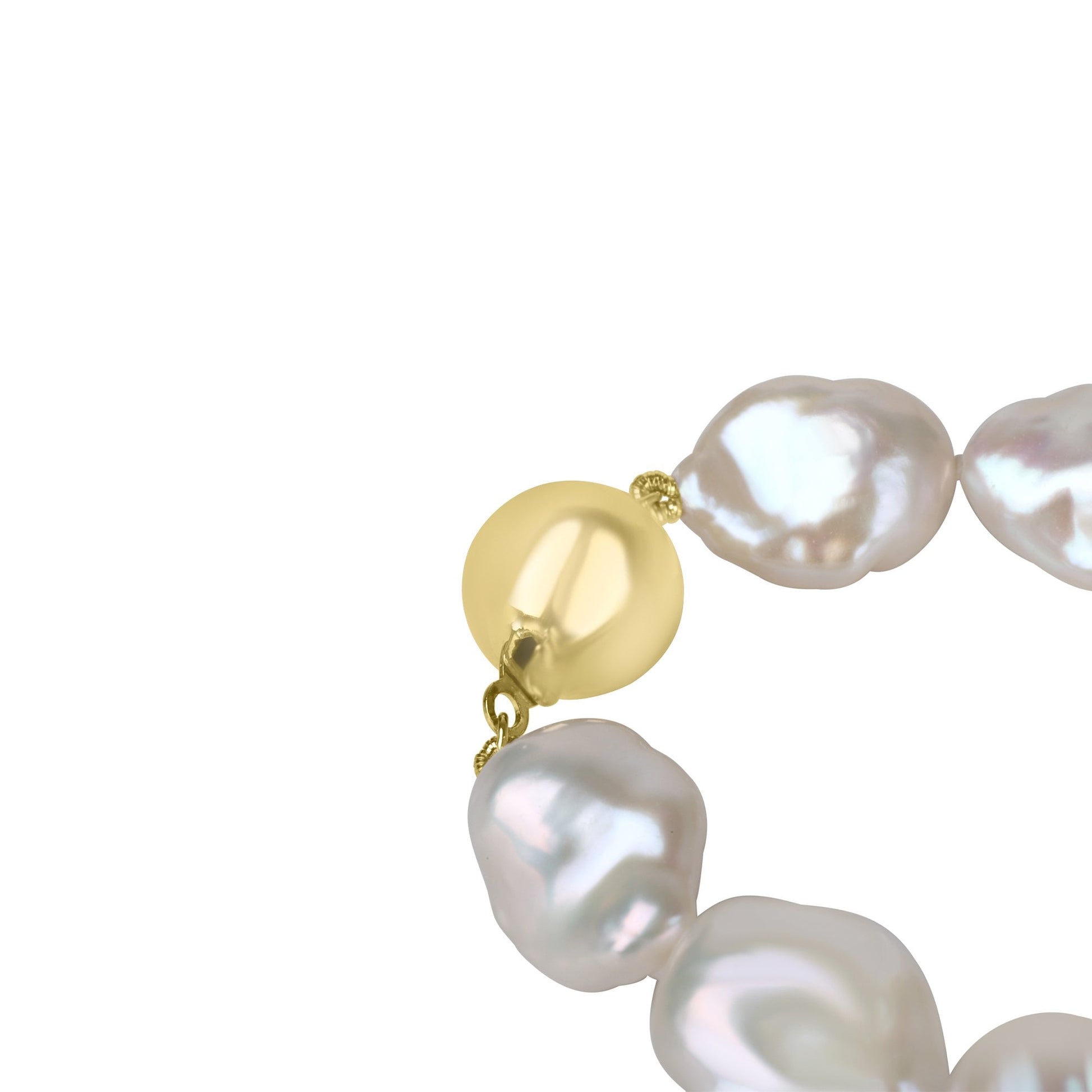 White Baroque Nucleated Freshwater Pearl Knotted Necklace with 9ct Yellow Gold Ball Clasp