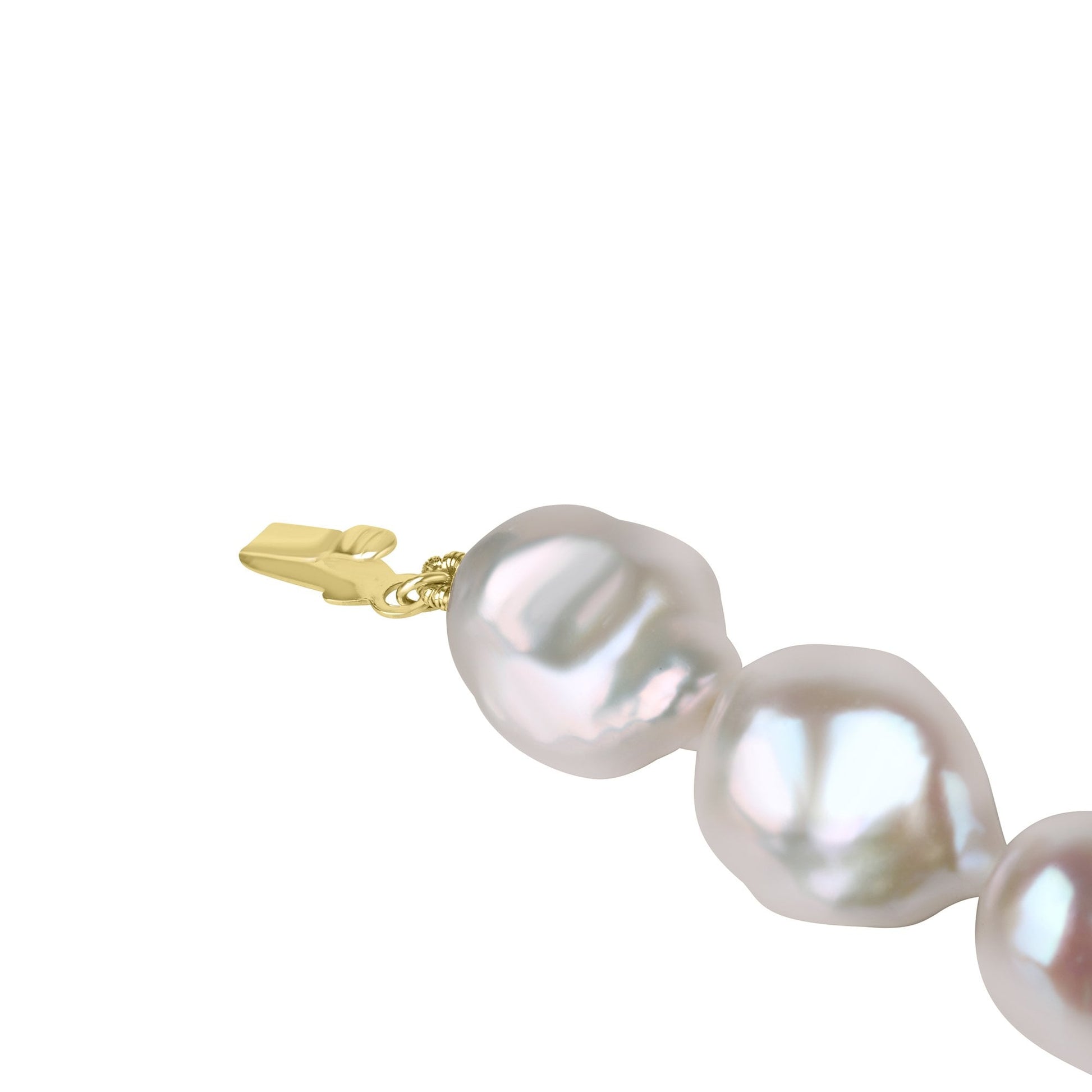 White Baroque Nucleated Freshwater Pearl Knotted Necklace with 9ct Yellow Gold Ball Clasp