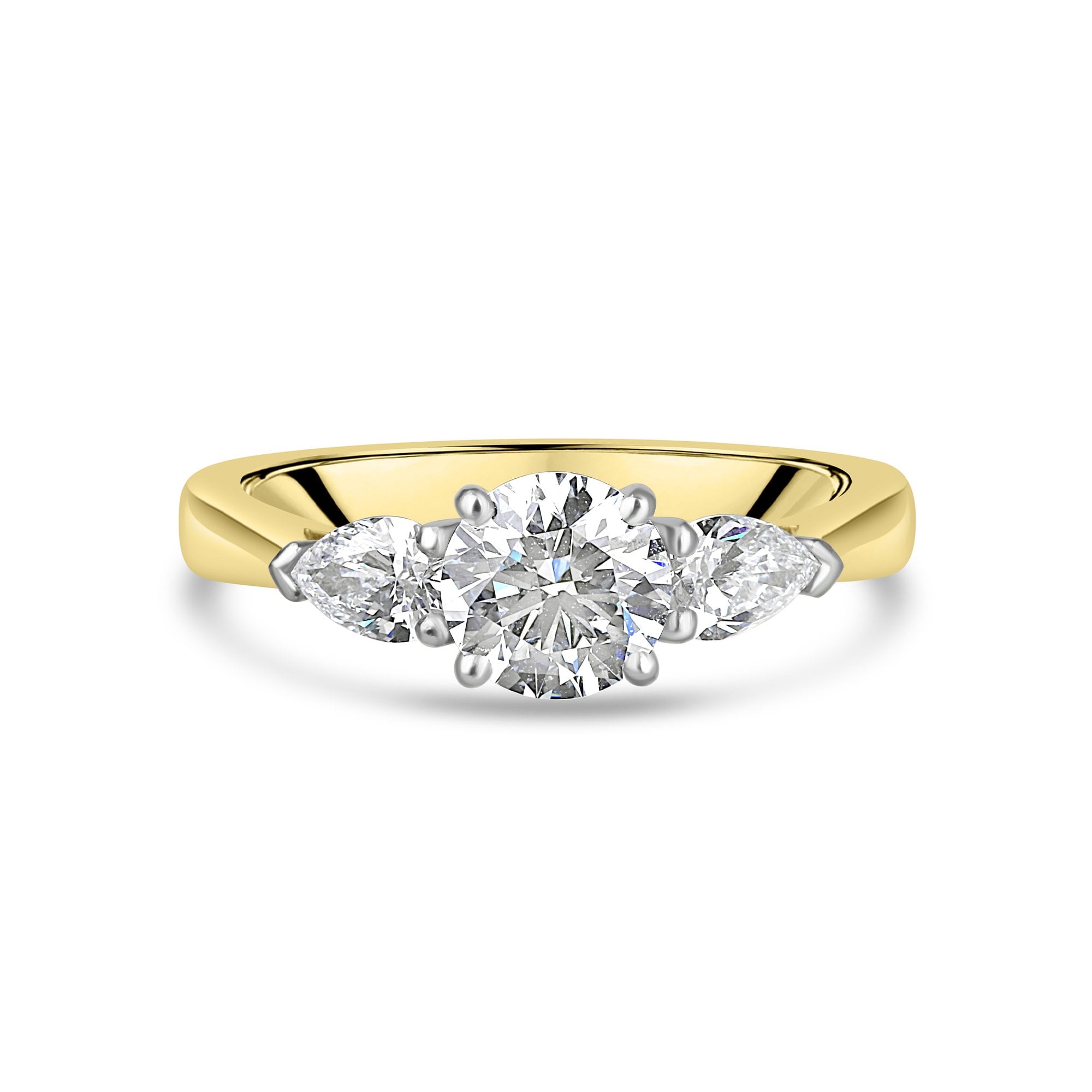 Platinum Three Stone Round and Pear Cut Lab Grown Diamond Engagement Ring 1.55ct