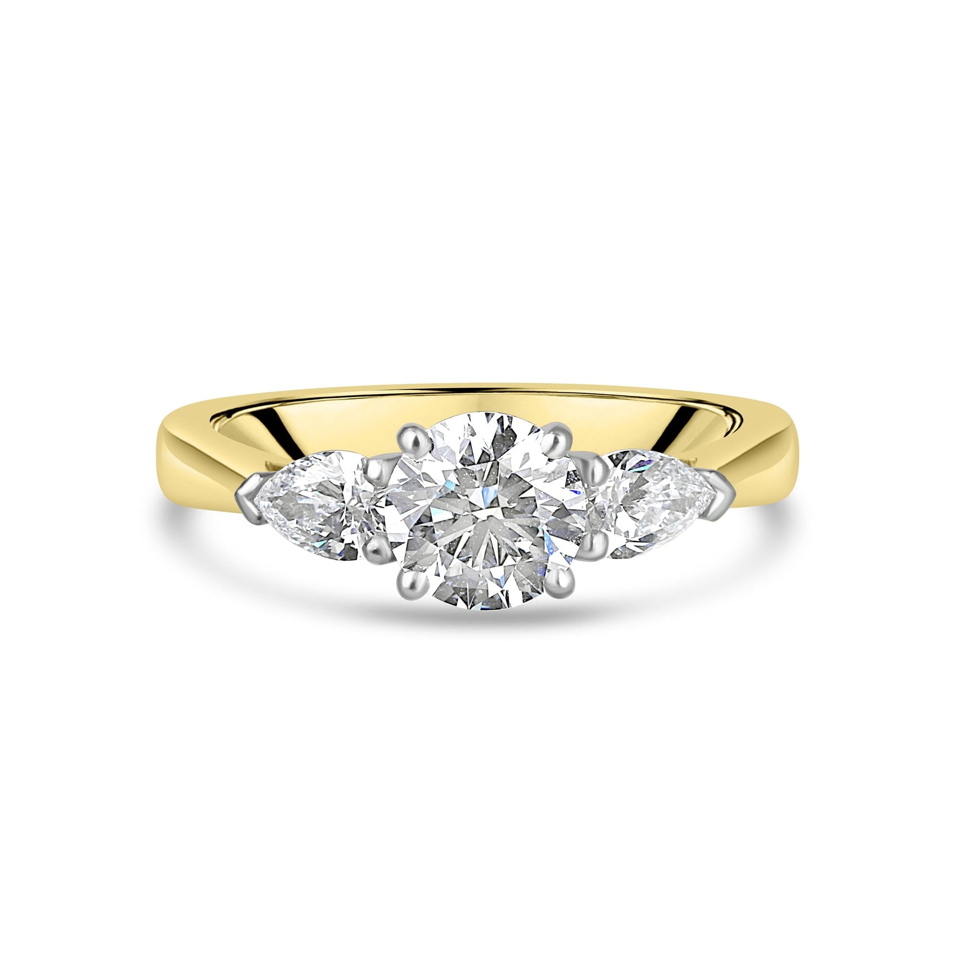 Platinum Three Stone Round and Pear Cut Lab Grown Diamond Engagement Ring 1.55ct