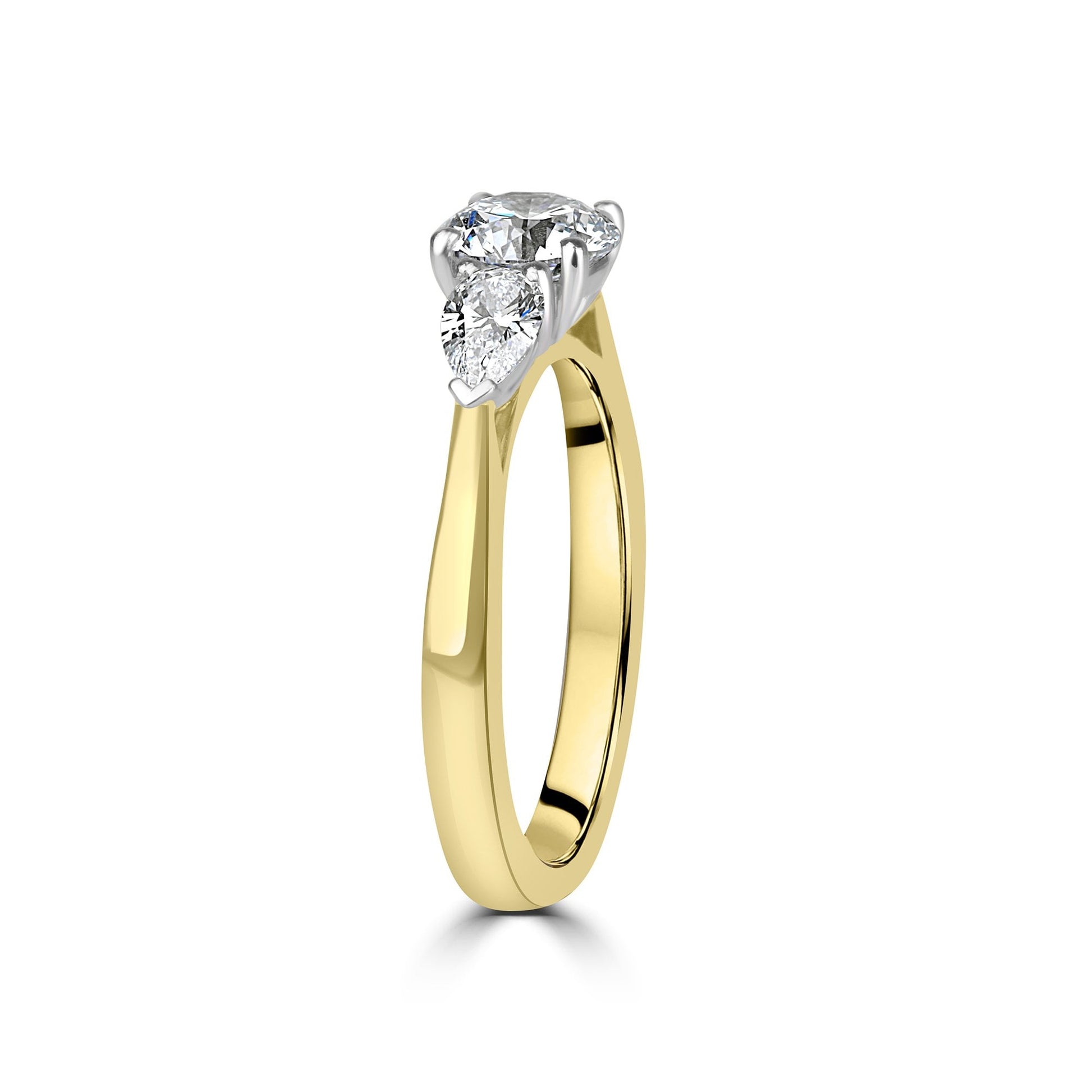 Platinum Three Stone Round and Pear Cut Lab Grown Diamond Engagement Ring 1.55ct