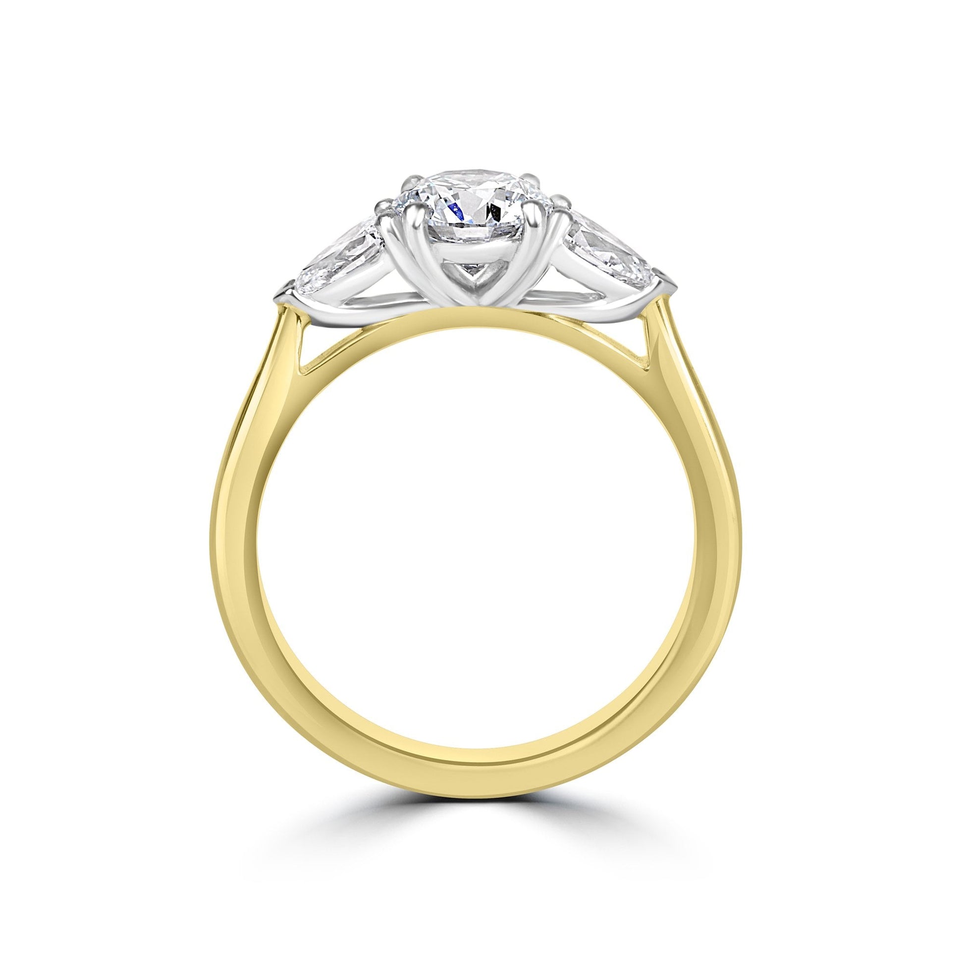 Platinum Three Stone Round and Pear Cut Lab Grown Diamond Engagement Ring 1.55ct