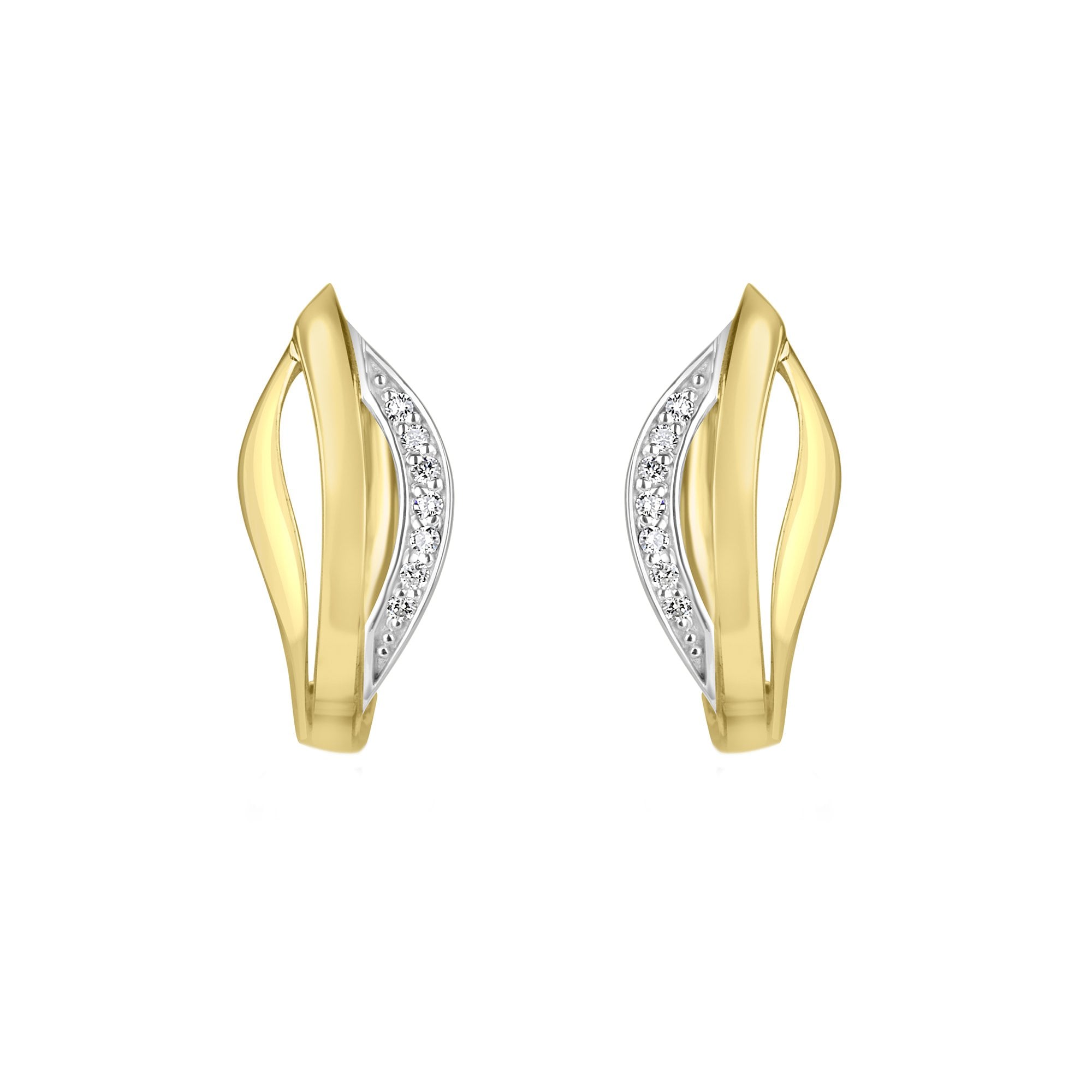 9ct Yellow Gold Satin And Polished Diamond Hoop Leaf Earrings