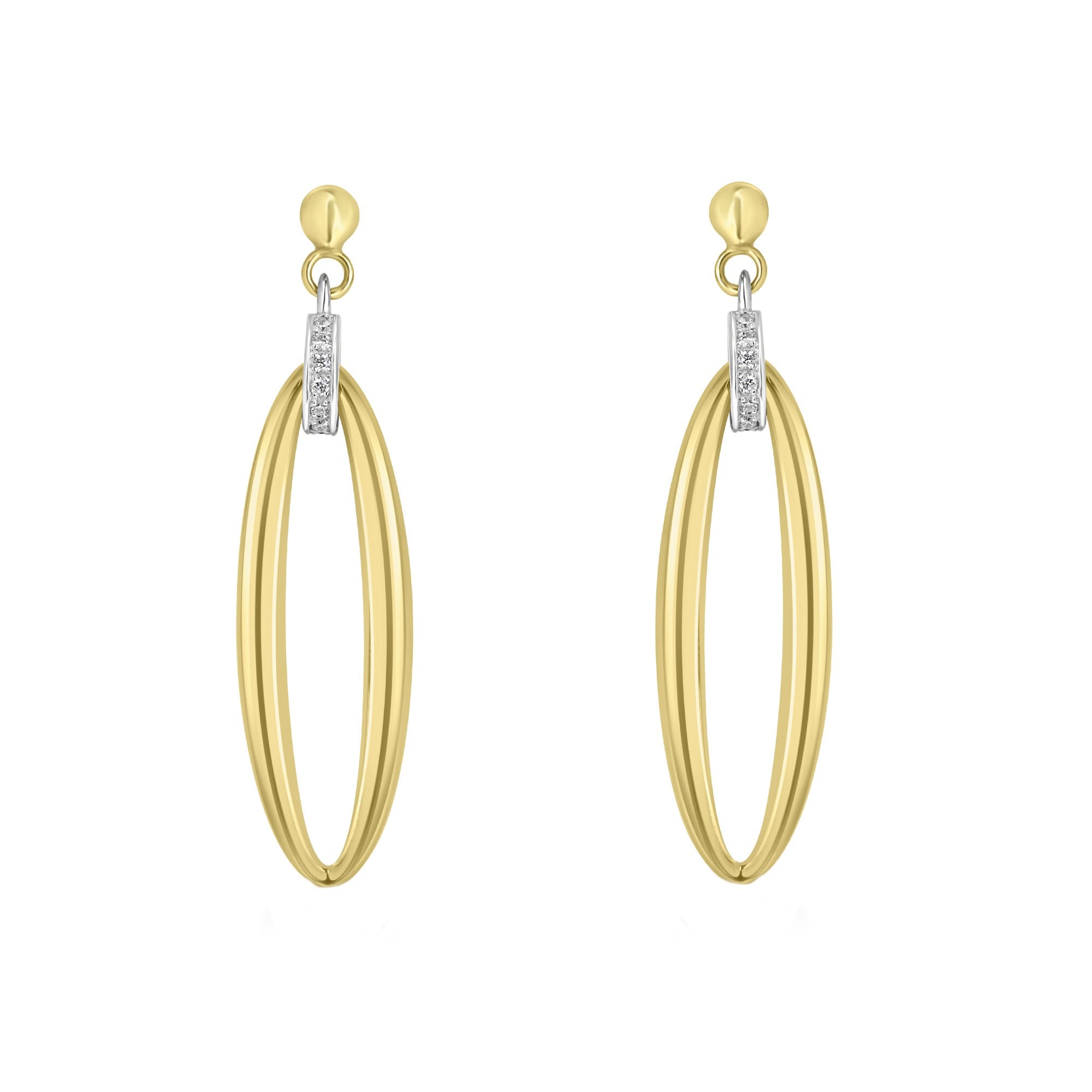 9ct Mixed Gold Elongated Diamond Drop Earrings