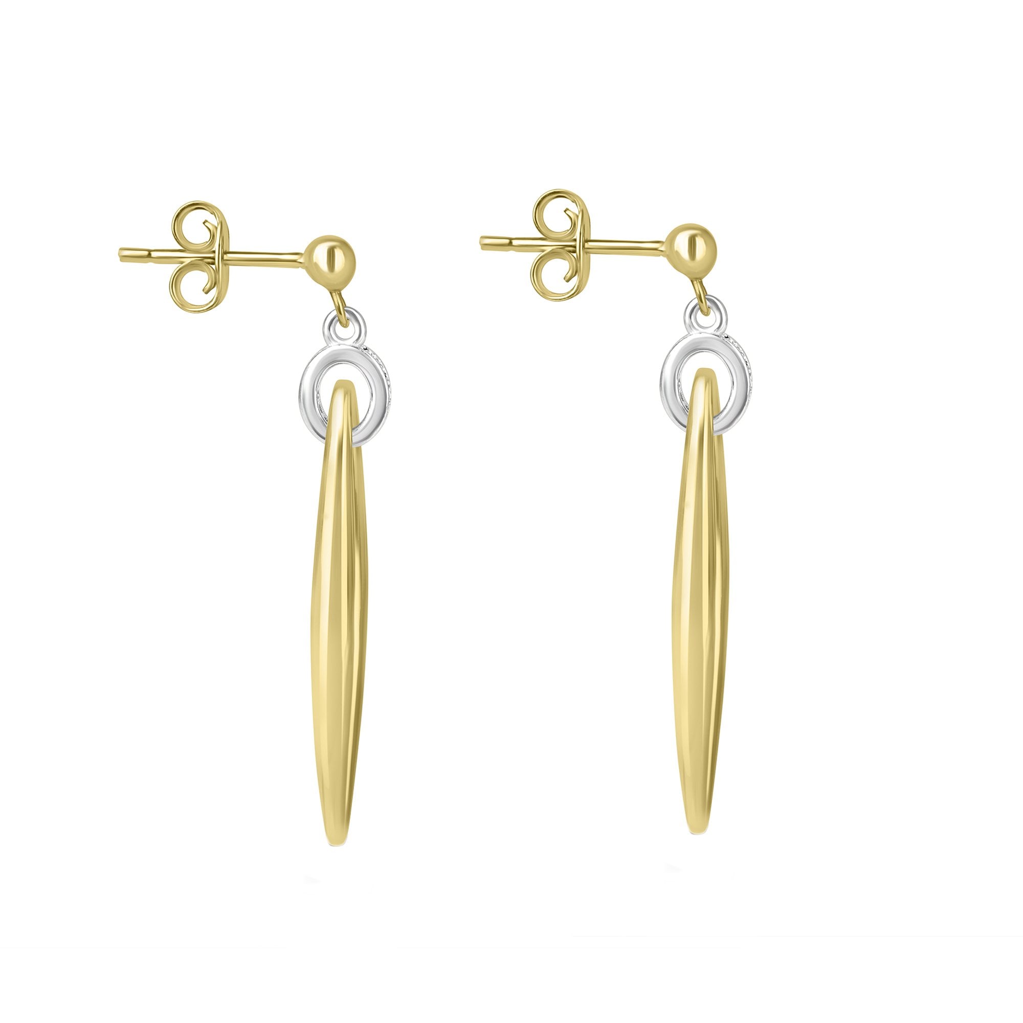 9ct Mixed Gold Elongated Diamond Drop Earrings