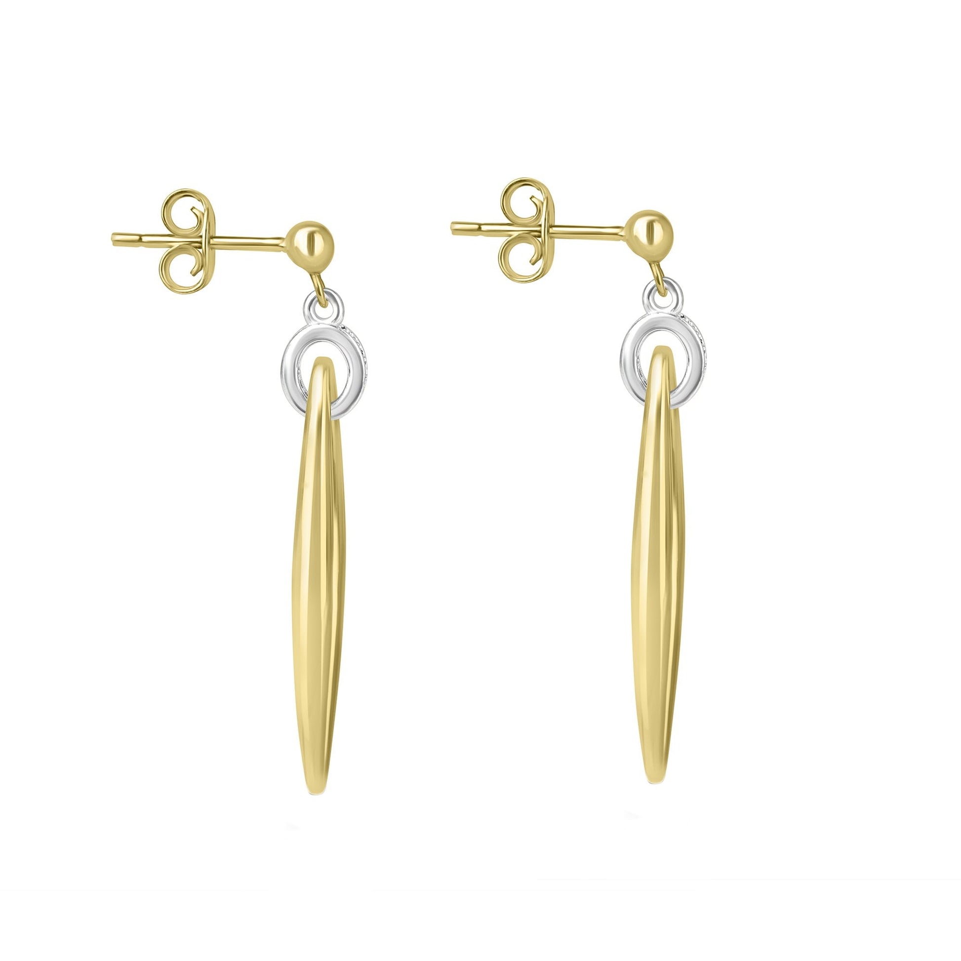 9ct Mixed Gold Elongated Diamond Drop Earrings