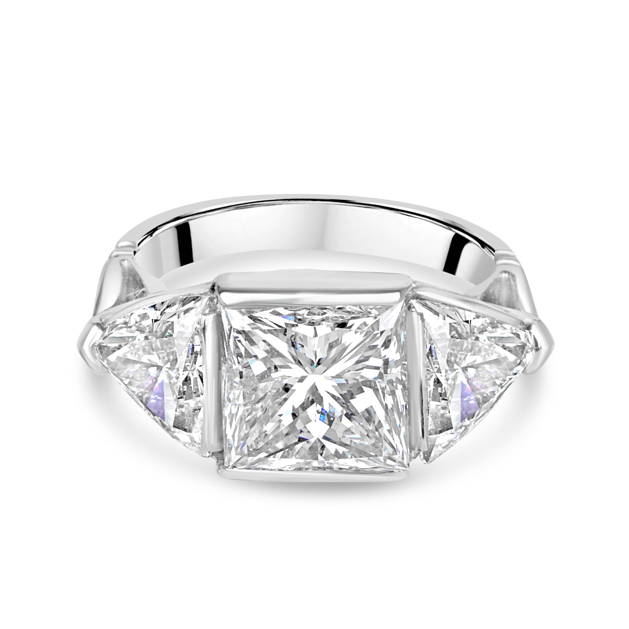 Platinum 4.00ct Princess Cut and Trilliant Cut Diamond Pre-Owned Ring