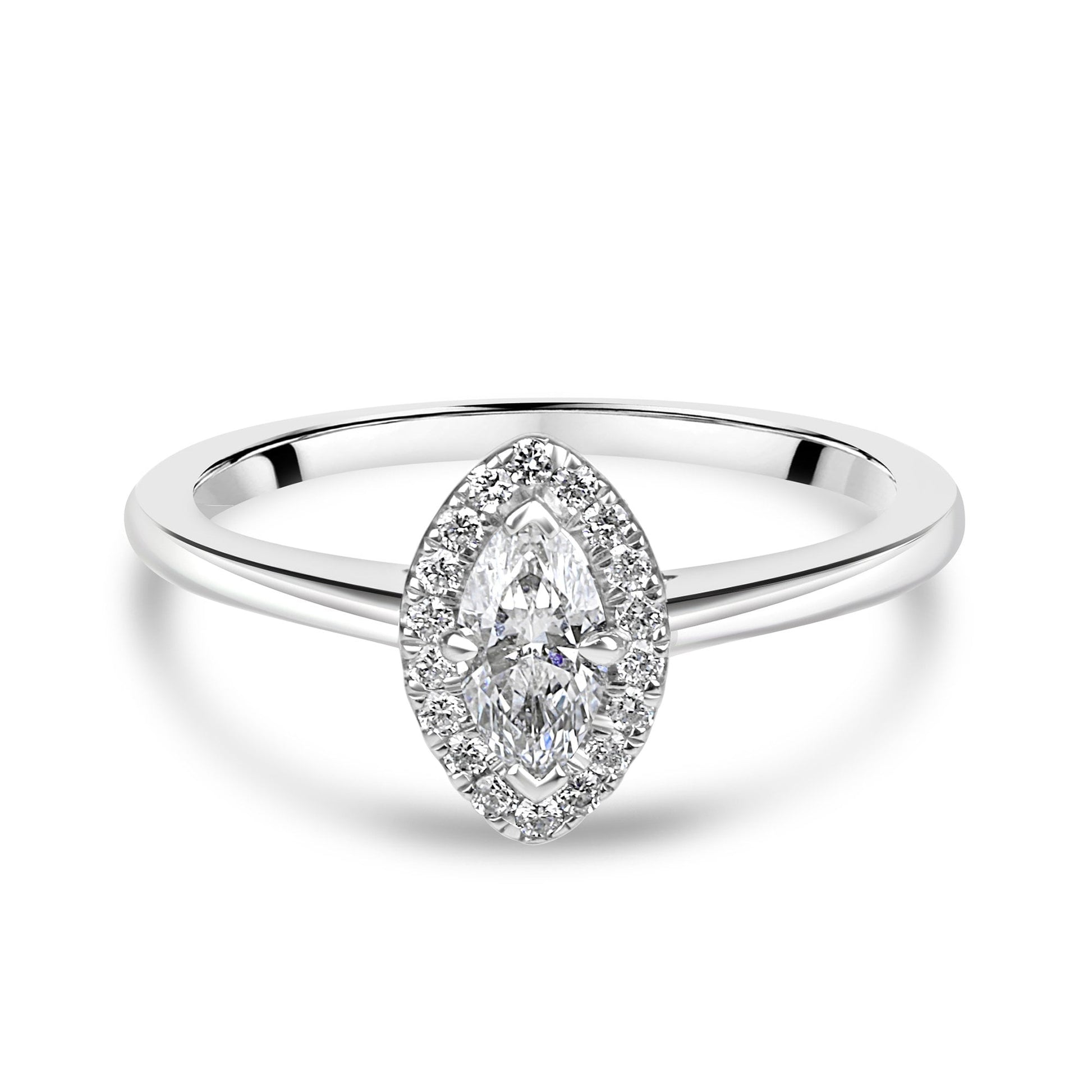 Platinum 0.31ct Marquise Cut Diamond Halo Cluster Ring