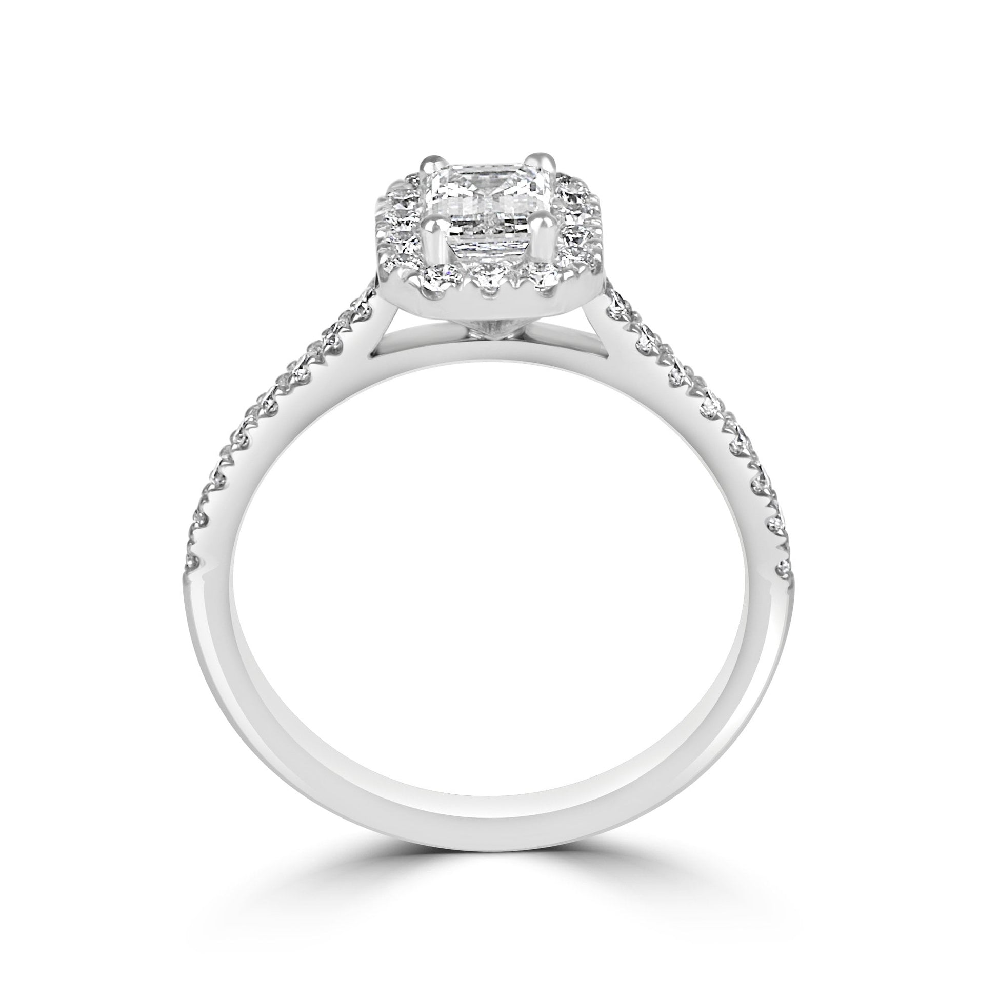 Platinum Emerald Cut Diamond Halo Engagement Ring
