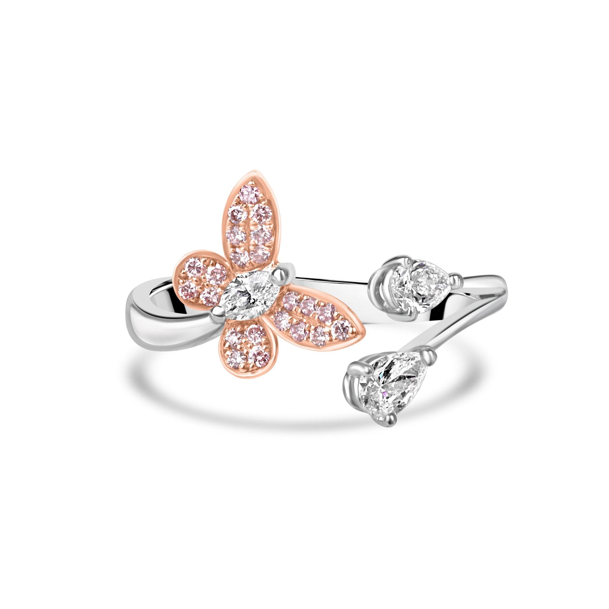 White and Pink Diamond Butterfly Ring in 18ct Gold