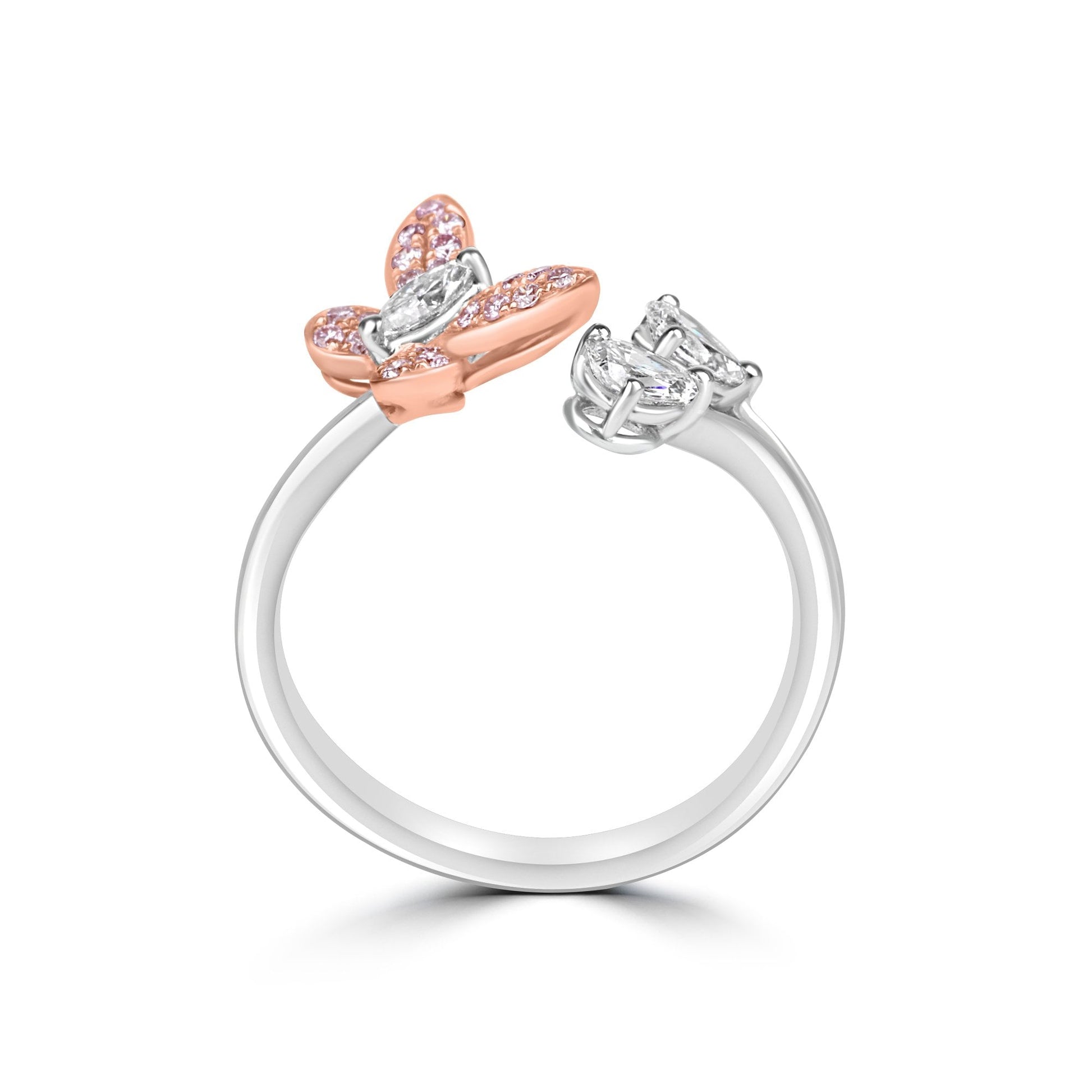 White and Pink Diamond Butterfly Ring in 18ct Gold