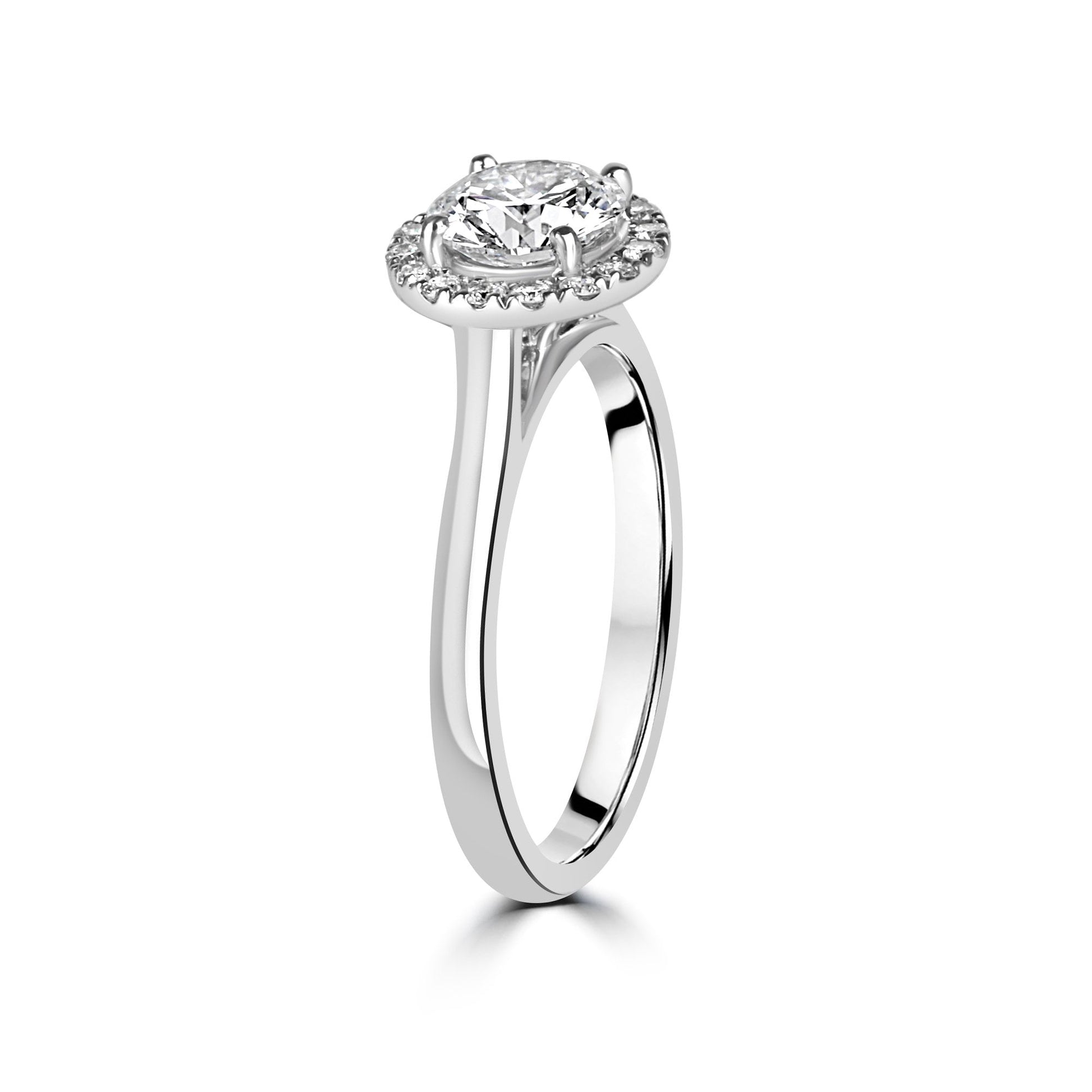 Platinum 1ct Round Brilliant Cut Lab Grown Diamond Halo Engagement Ring