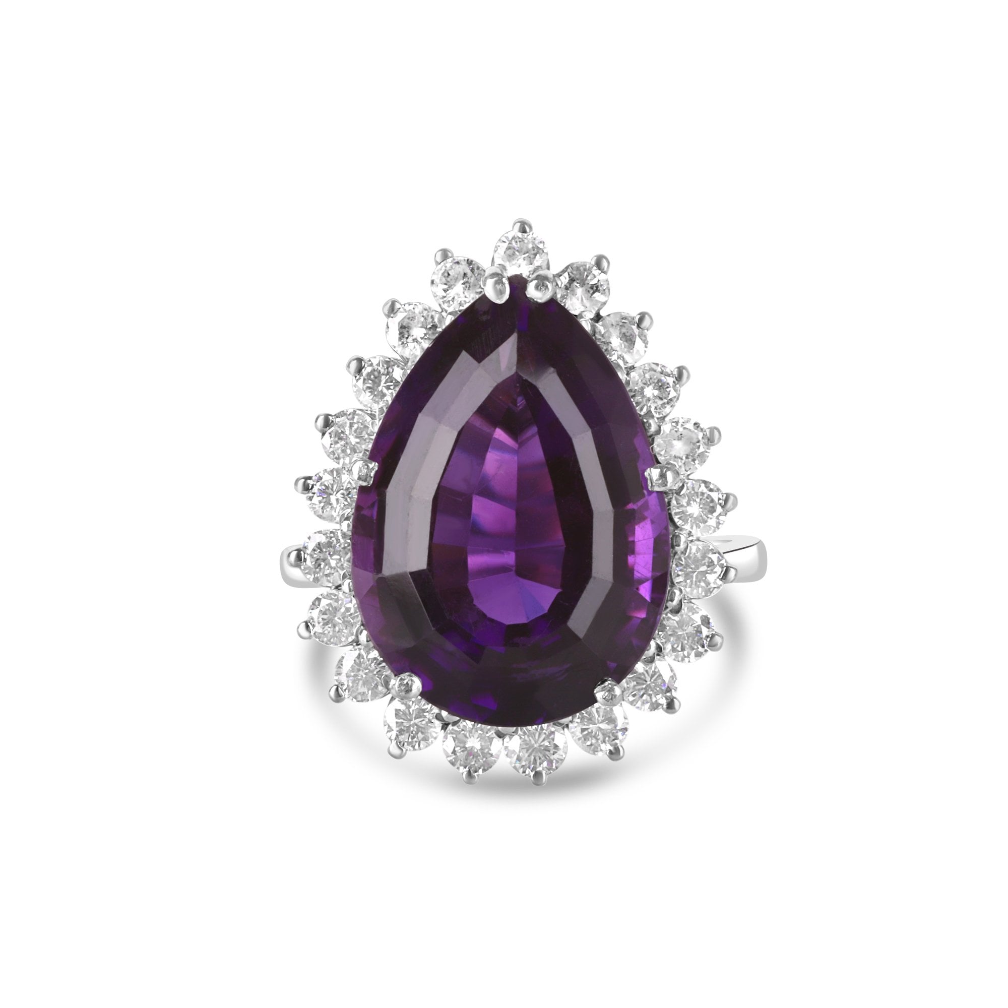 18ct White Gold Large Pear Cut Amethyst and Diamond Cluster Pre-Owned Ring
