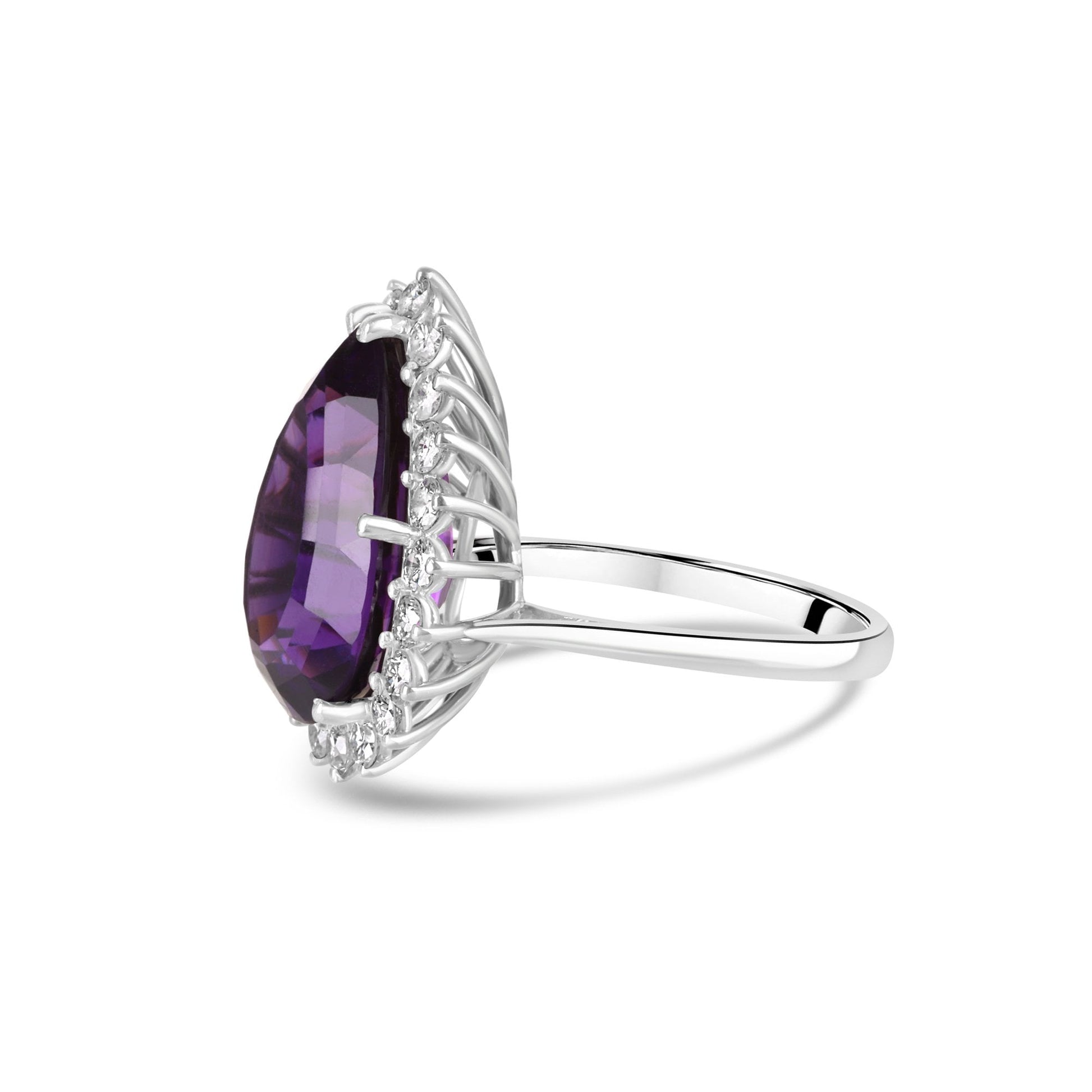 18ct White Gold Large Pear Cut Amethyst and Diamond Cluster Pre-Owned Ring