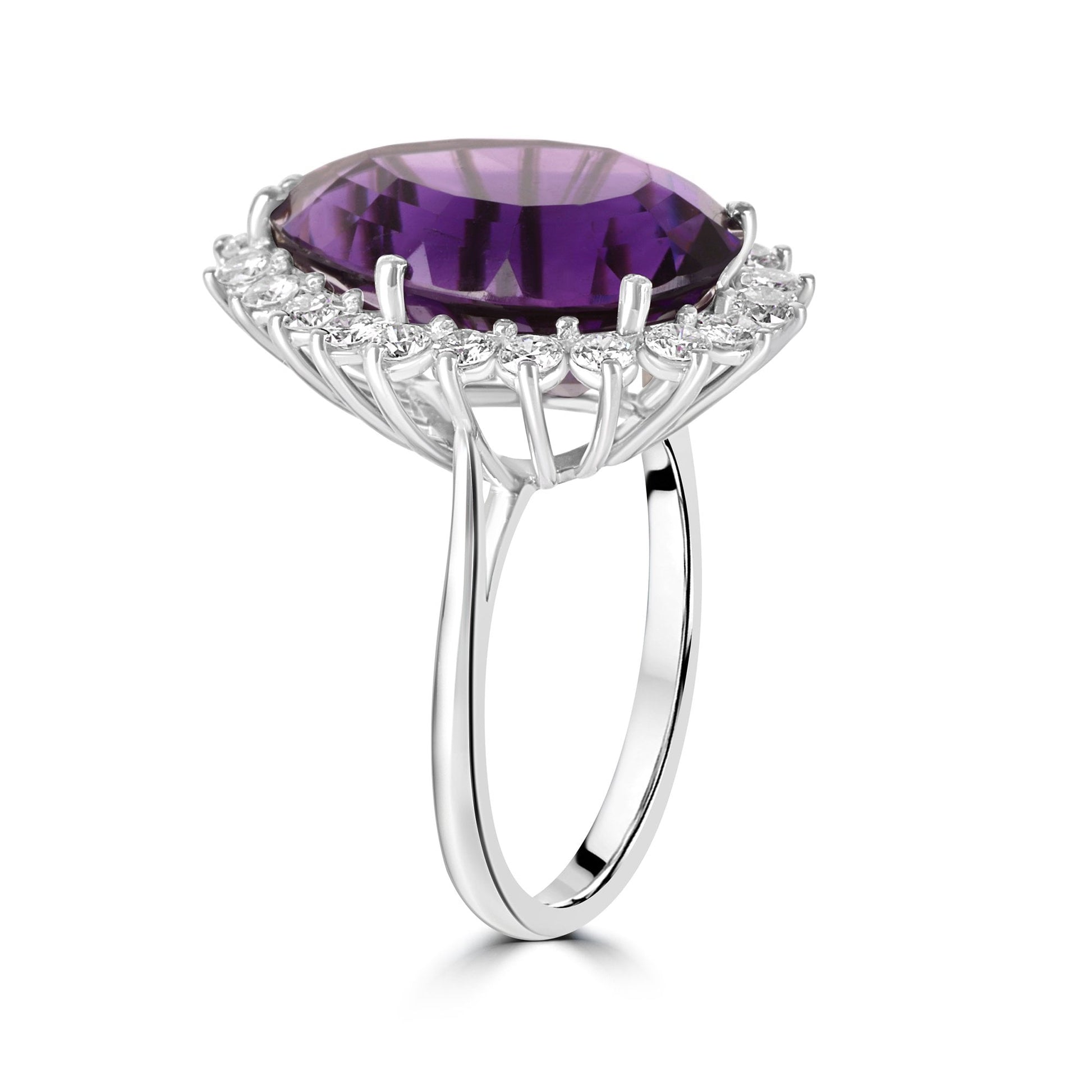 18ct White Gold Large Pear Cut Amethyst and Diamond Cluster Pre-Owned Ring