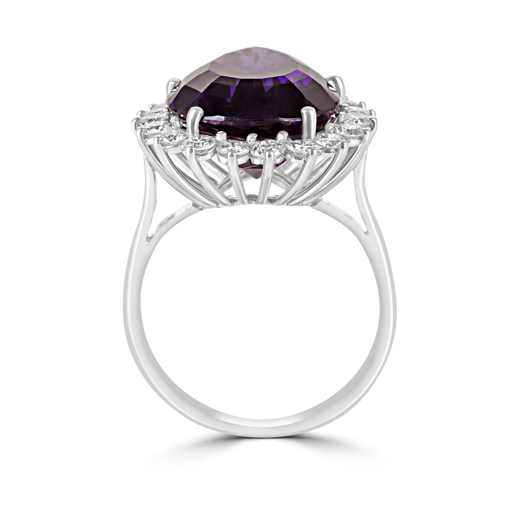 18ct White Gold Large Pear Cut Amethyst and Diamond Cluster Pre-Owned Ring