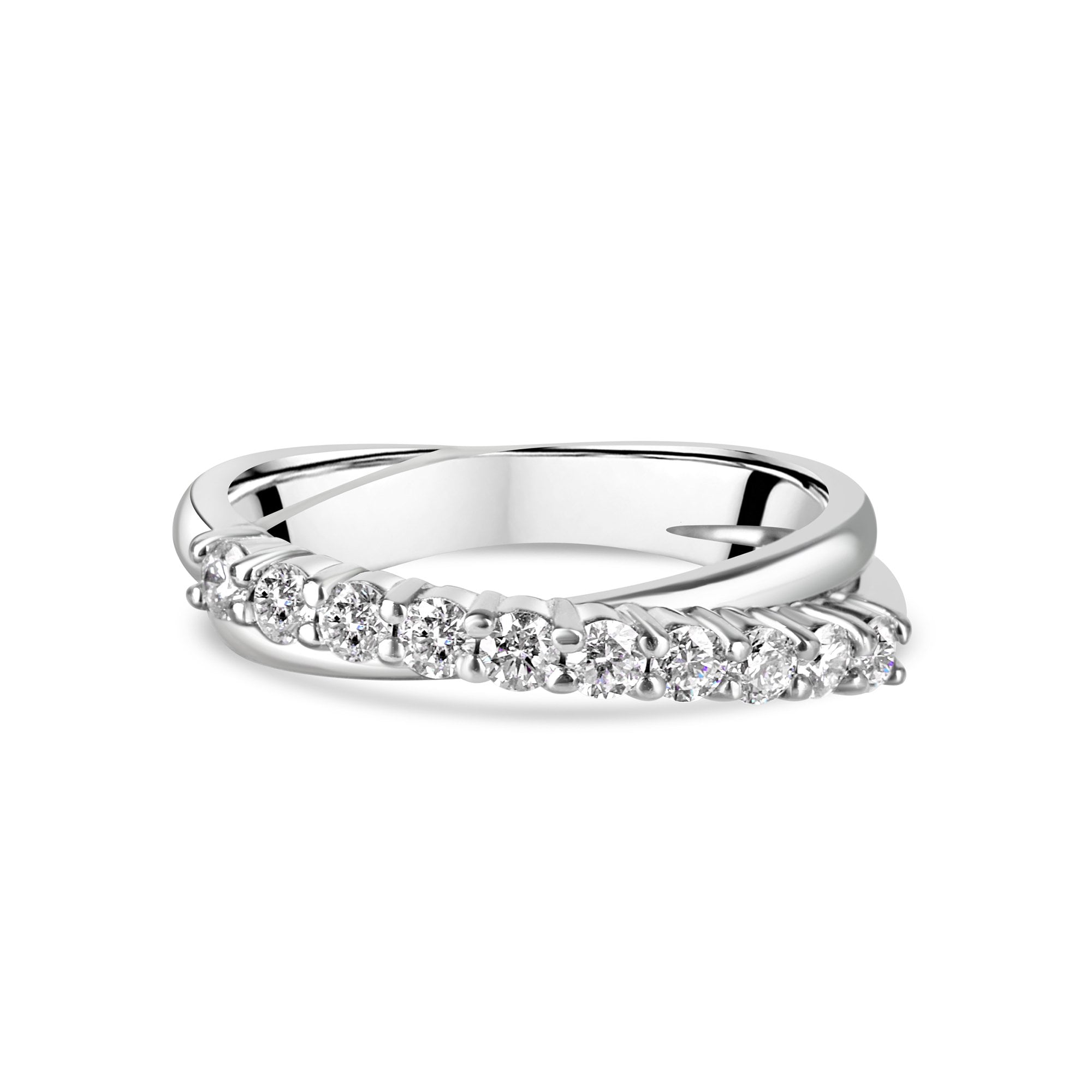 18ct White Gold Crossover Natural Diamond Band Pre-Owned Ring