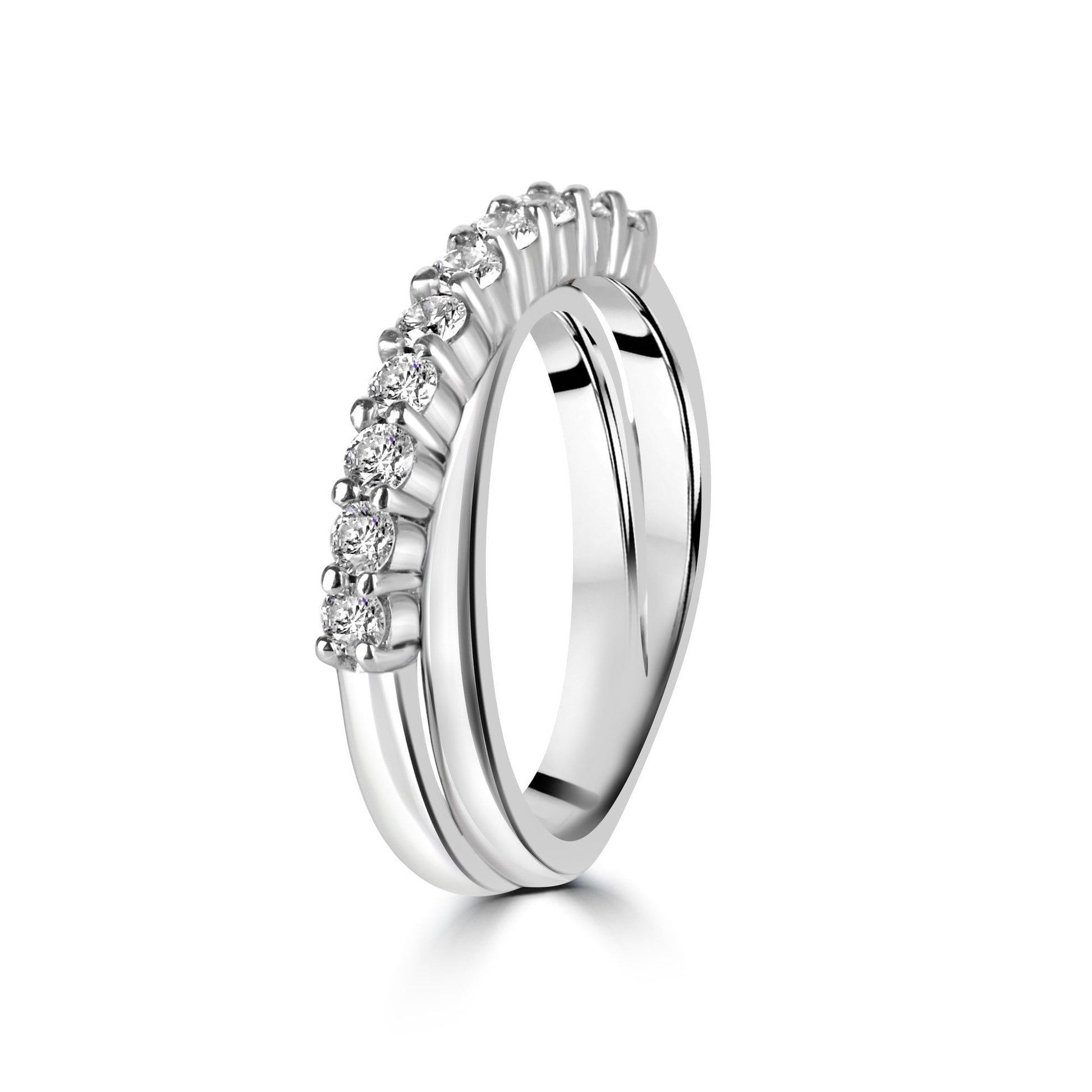 18ct White Gold Crossover Natural Diamond Band Pre-Owned Ring