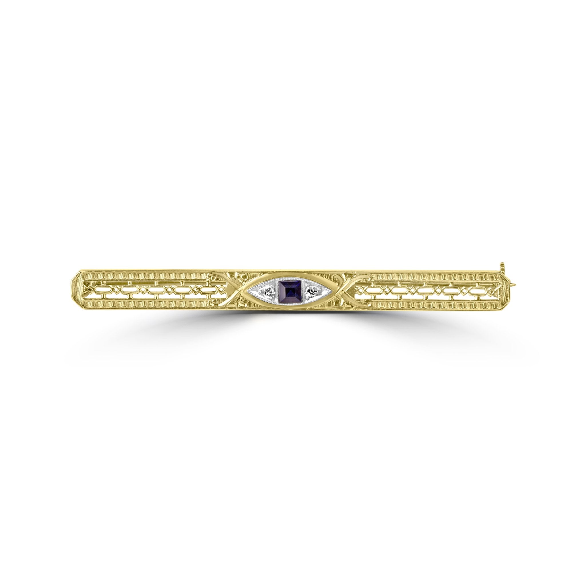 14ct Yellow Gold Sapphire and Diamond Pre-owned Bar Brooch
