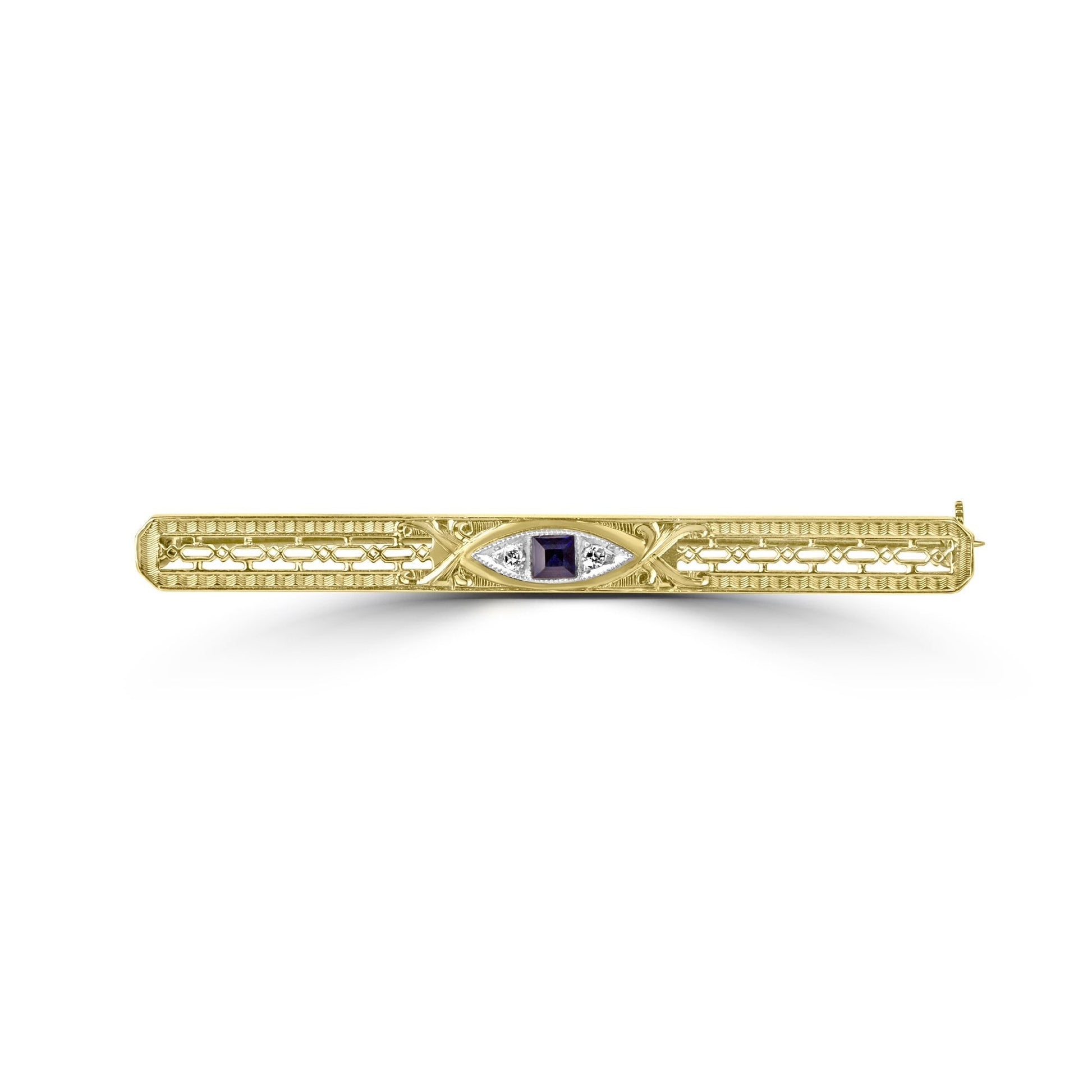 14ct Yellow Gold Sapphire and Diamond Pre-owned Bar Brooch