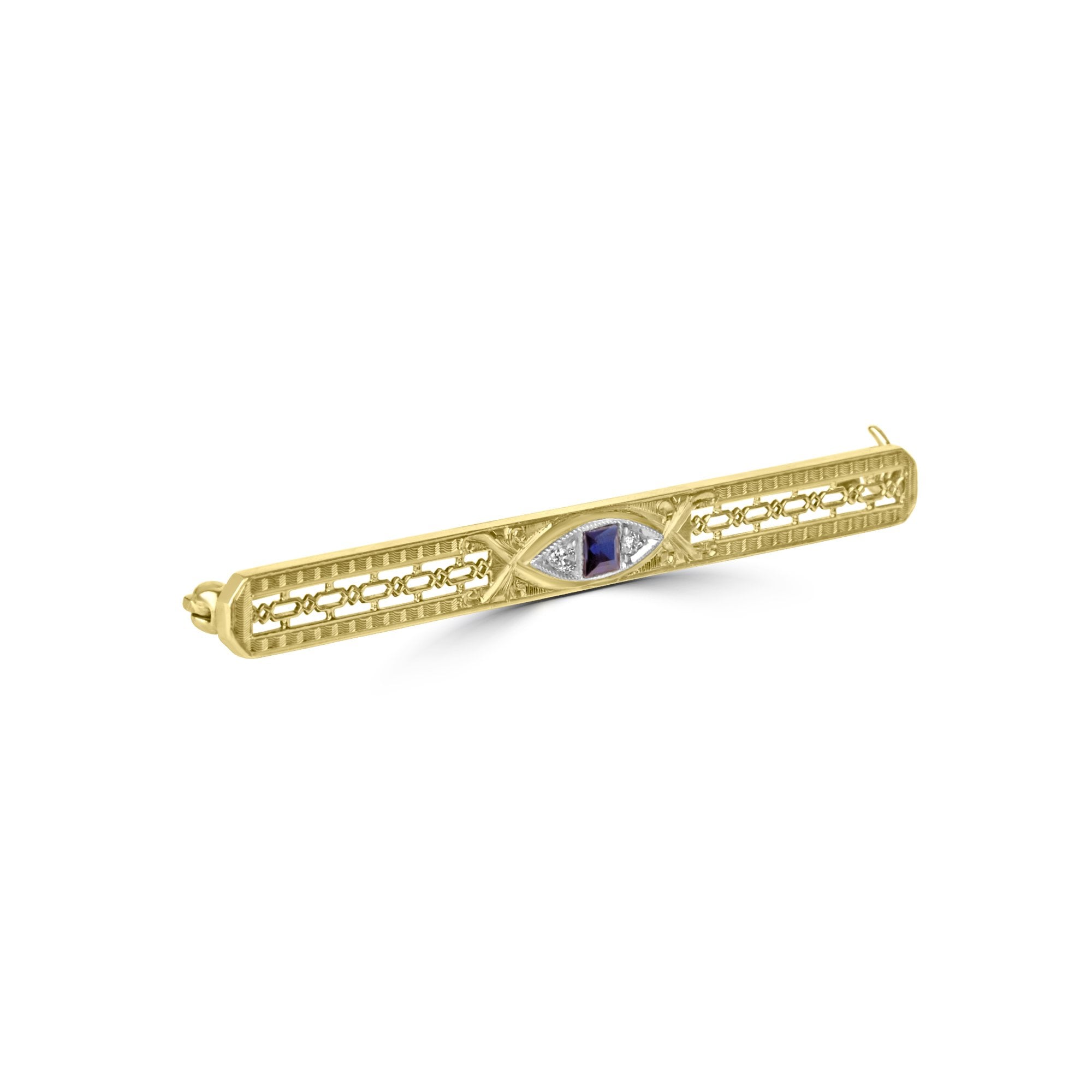 14ct Yellow Gold Sapphire and Diamond Pre-owned Bar Brooch