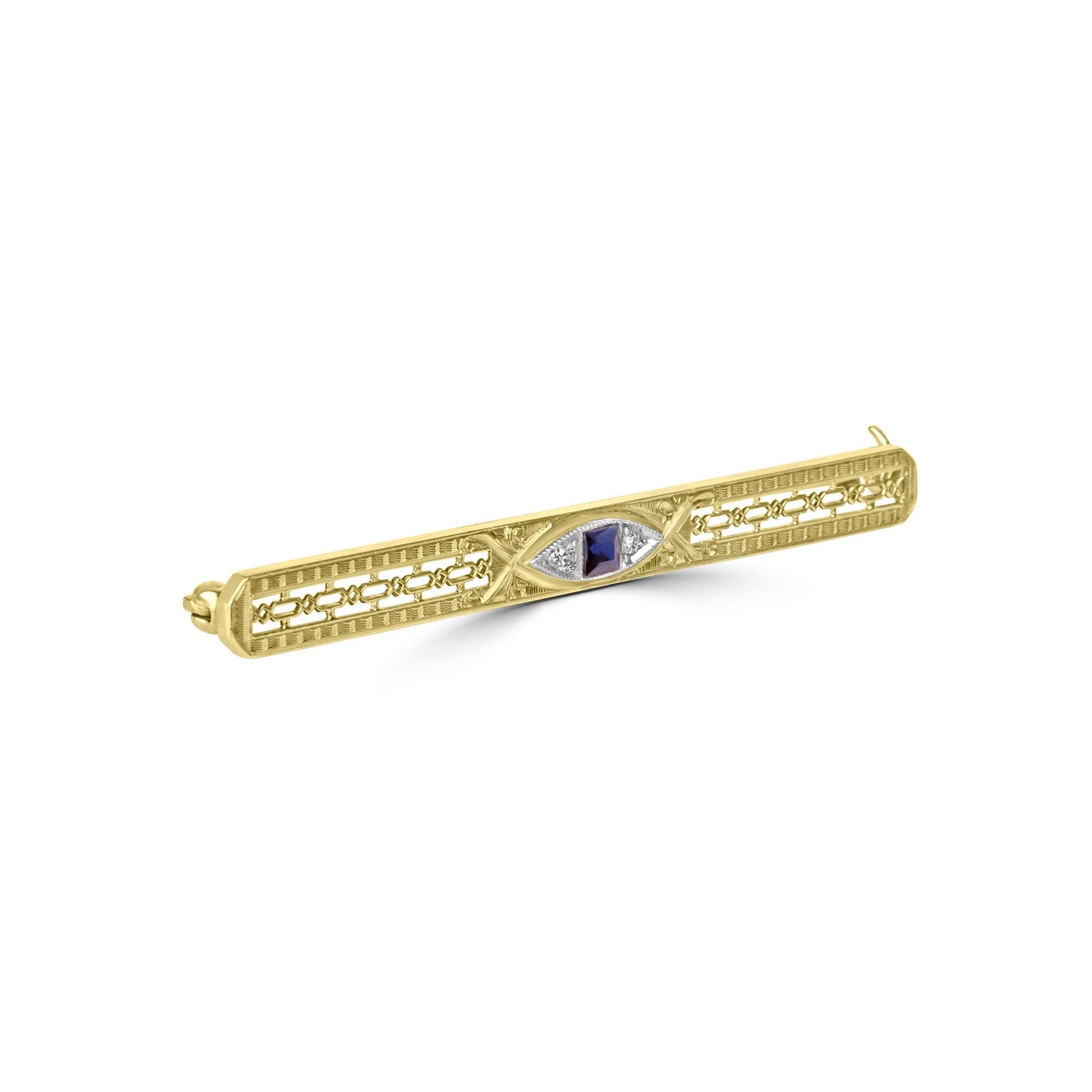 14ct Yellow Gold Sapphire and Diamond Pre-owned Bar Brooch