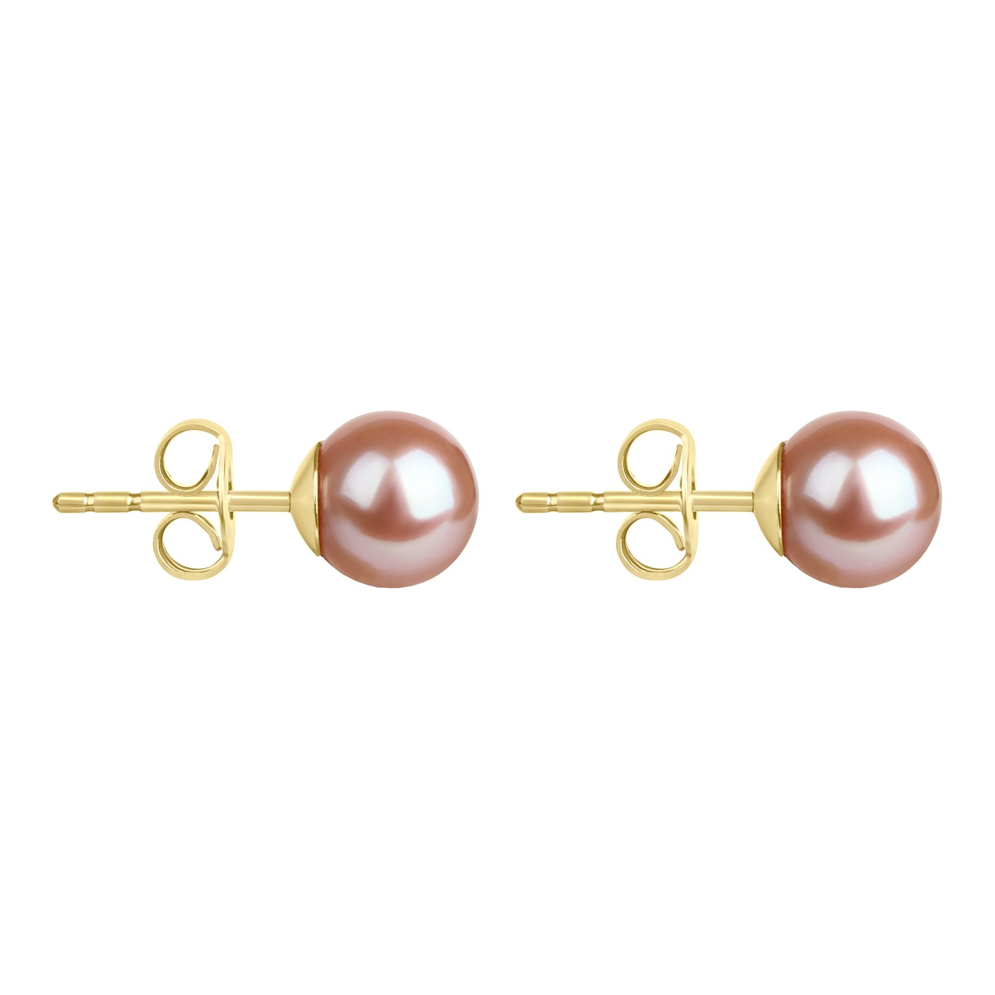 9ct Yellow Gold With Pink 6-6.5mm Cultured Fresh Water Pearl Stud Earrings