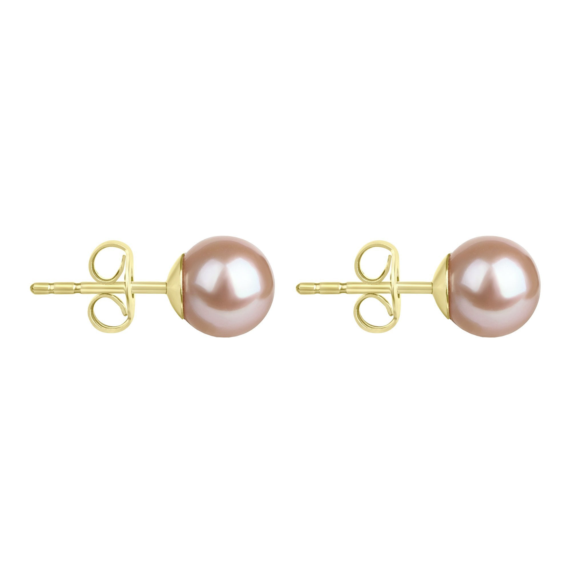 9ct Yellow Gold With Pink 6-6.5mm Cultured Fresh Water Pearl Stud Earrings