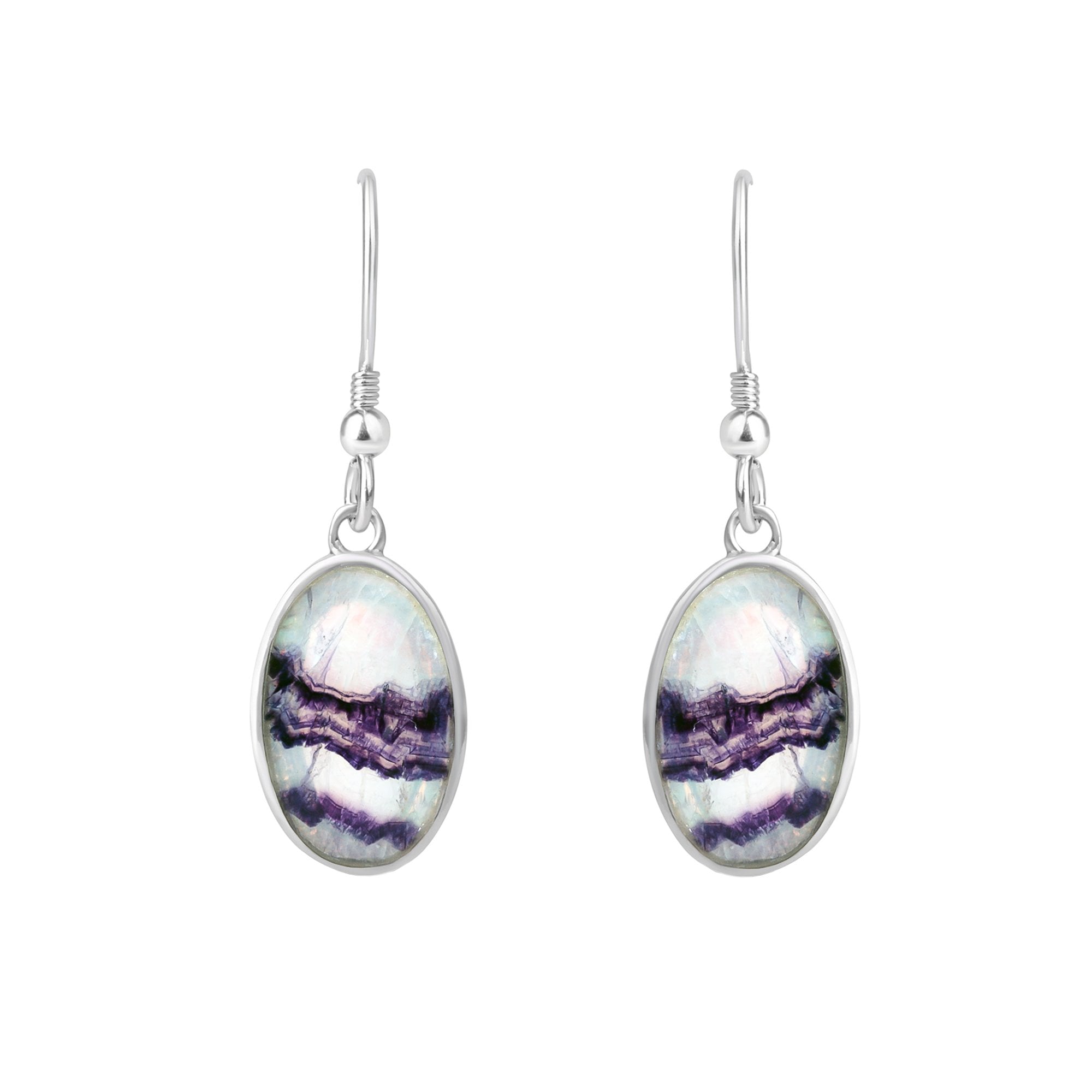 Silver Oval Blue John Drop Earrings