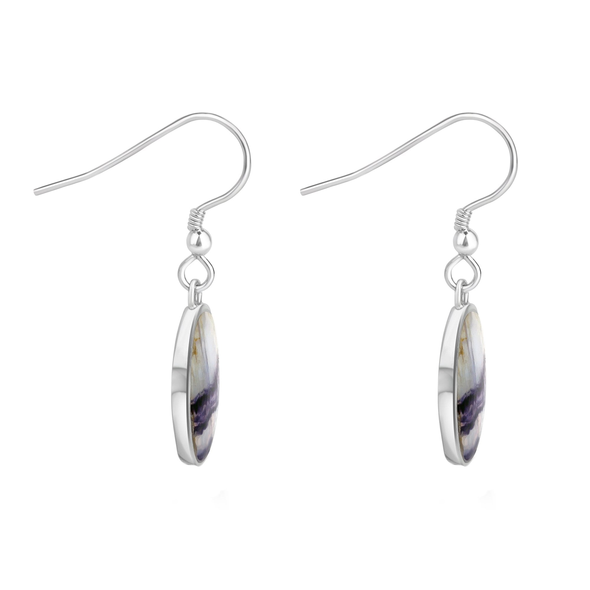 Silver Oval Blue John Drop Earrings