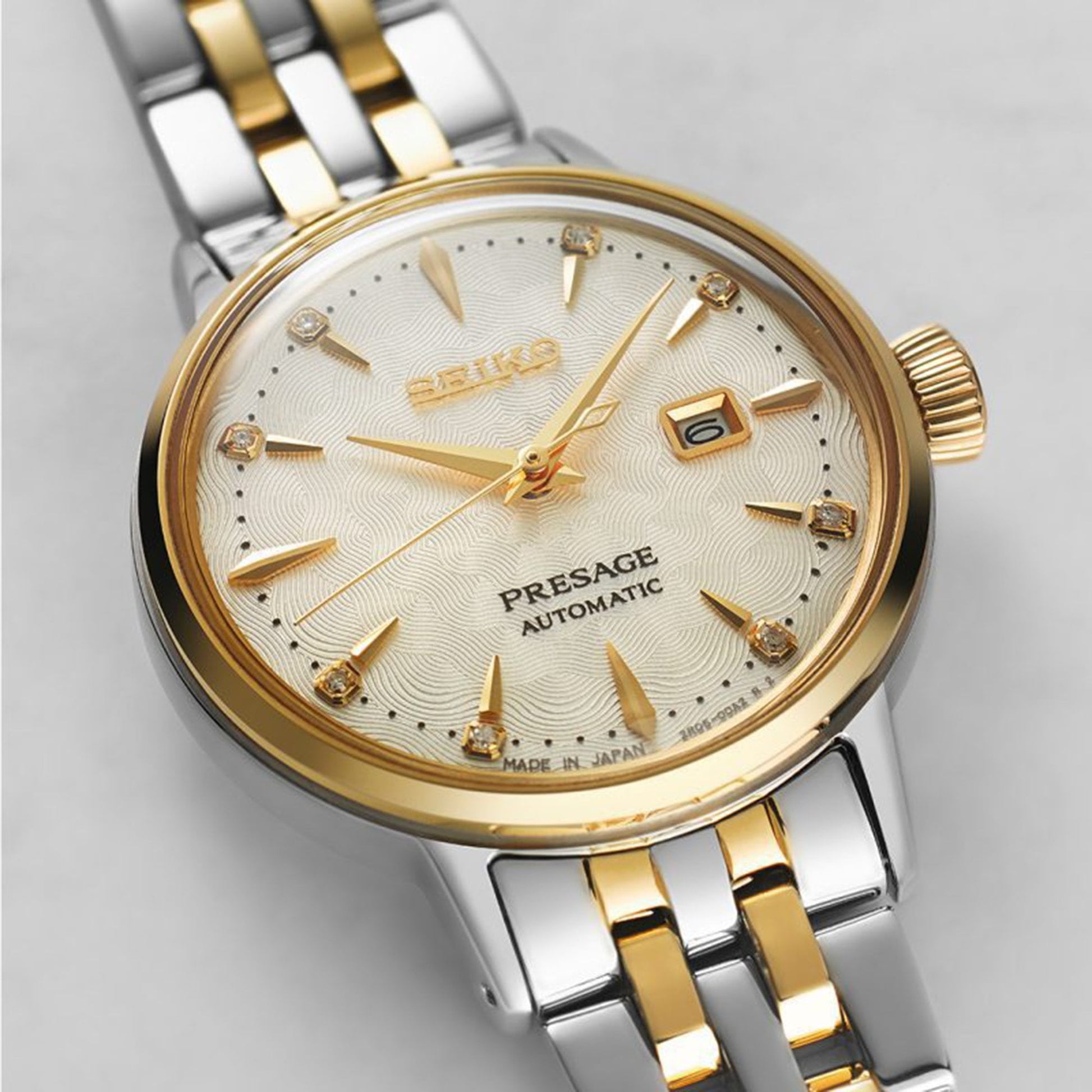 Women's Seiko Presage Cocktail Time 'White Lady' Diamond Twist Automatic Watch