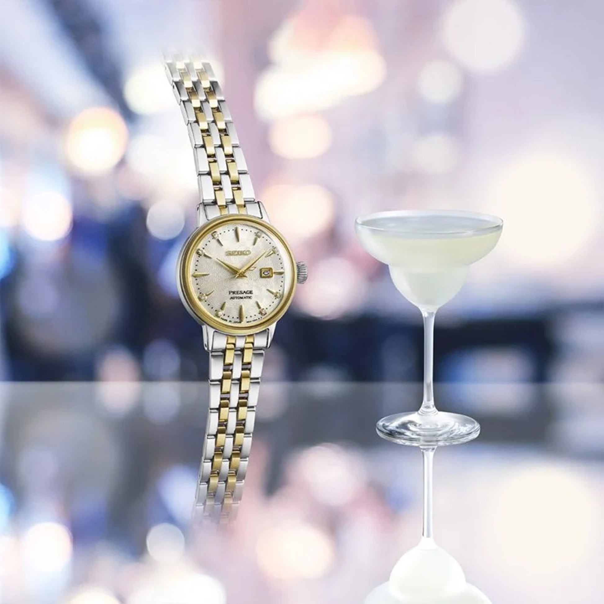 Women's Seiko Presage Cocktail Time 'White Lady' Diamond Twist Automatic Watch