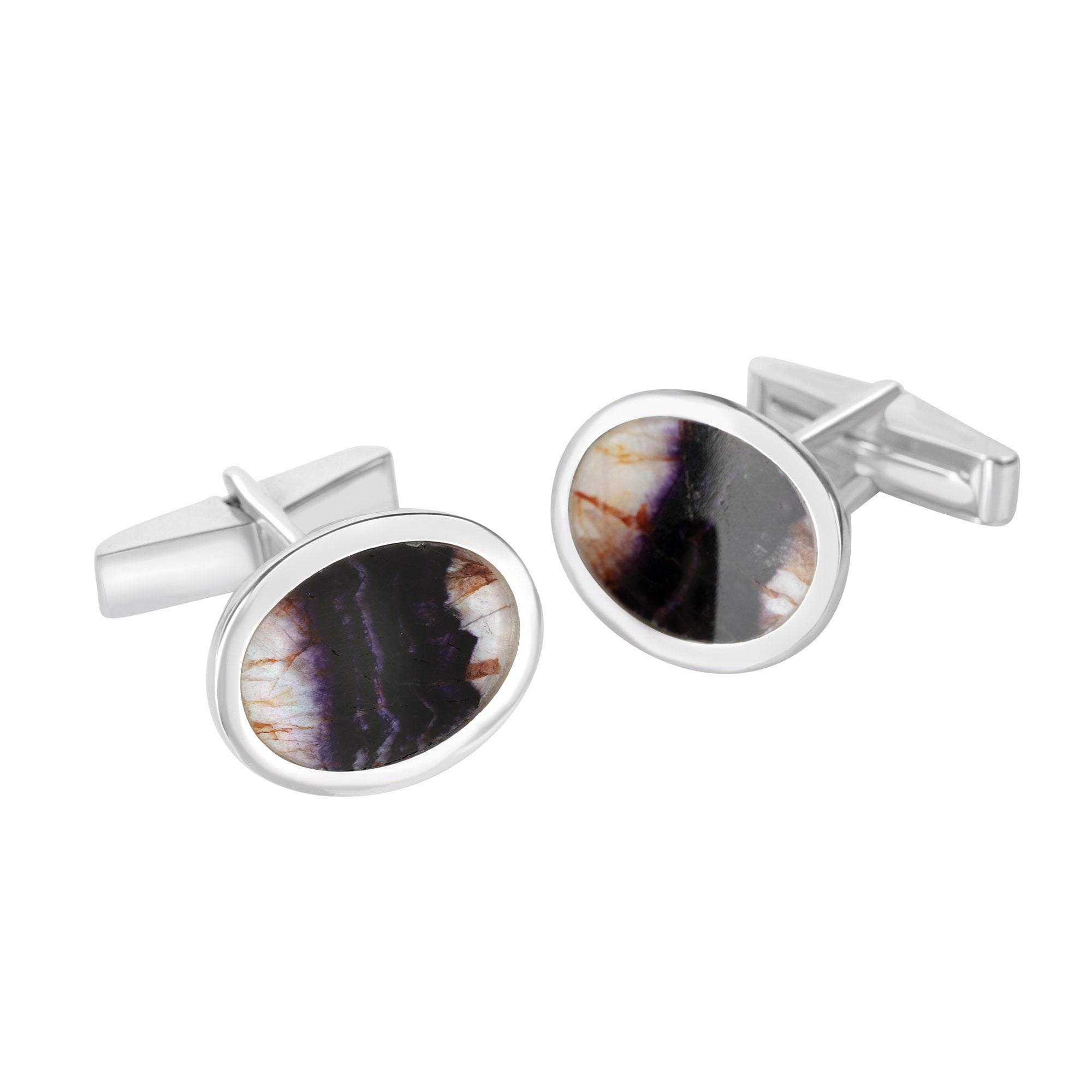 Silver Flat Oval Blue John Cufflinks