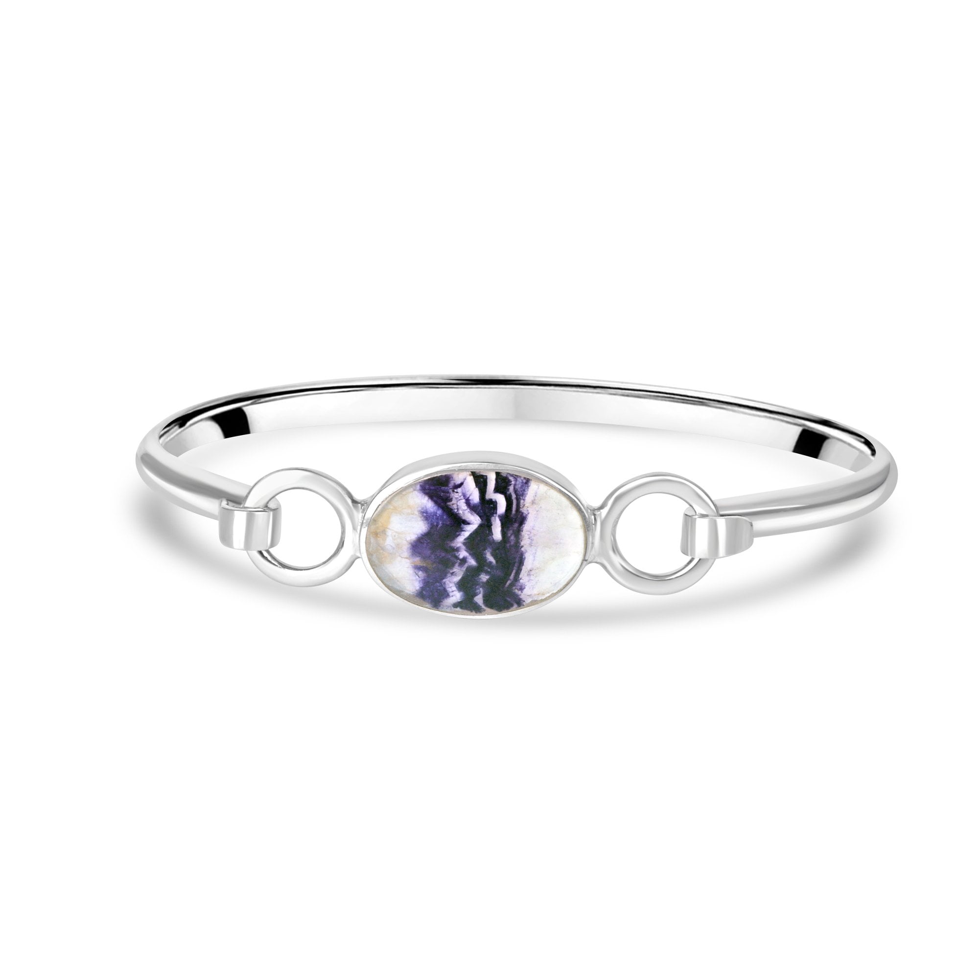 Silver Oval Top Bangle With Derbyshire Blue John