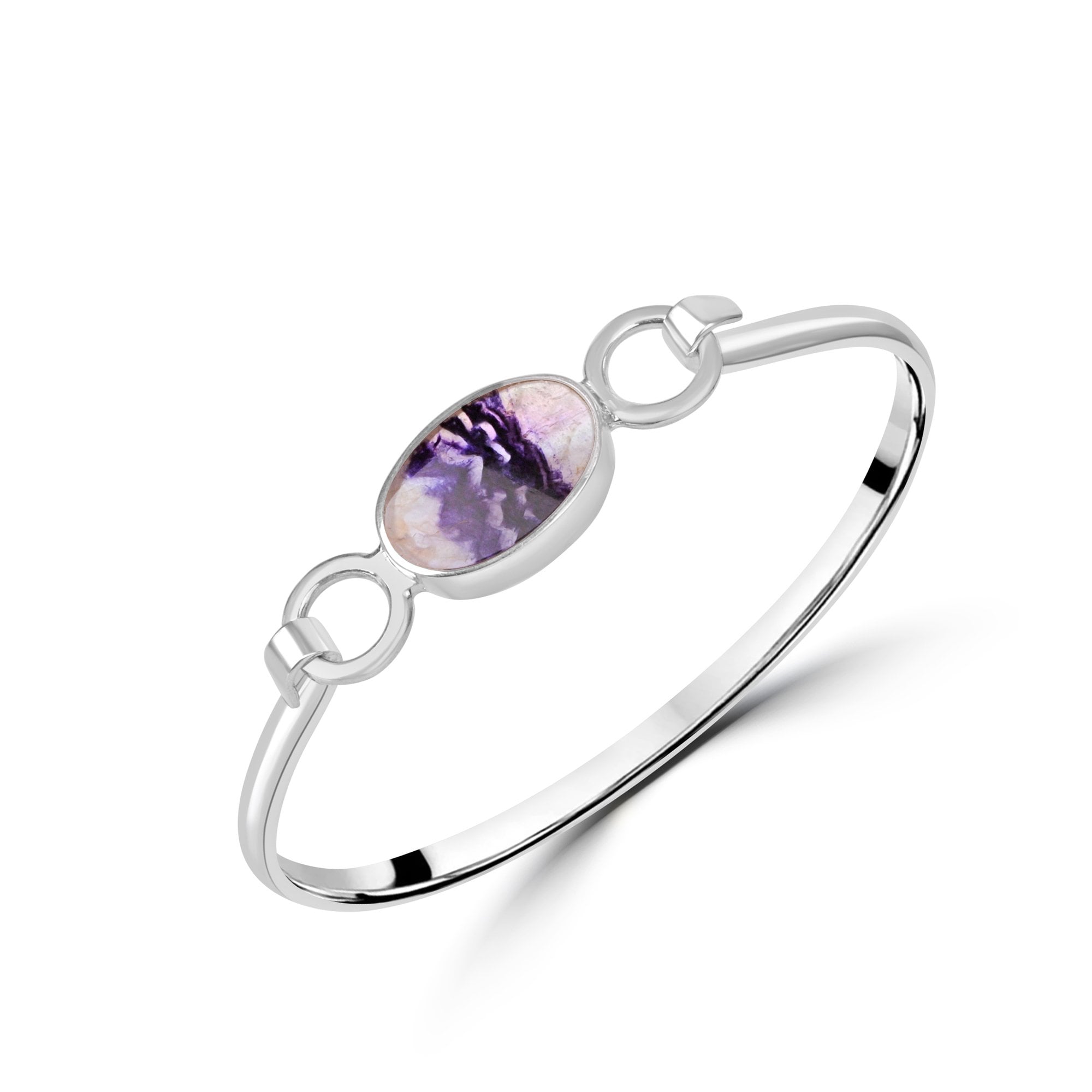 Silver Oval Top Bangle With Derbyshire Blue John