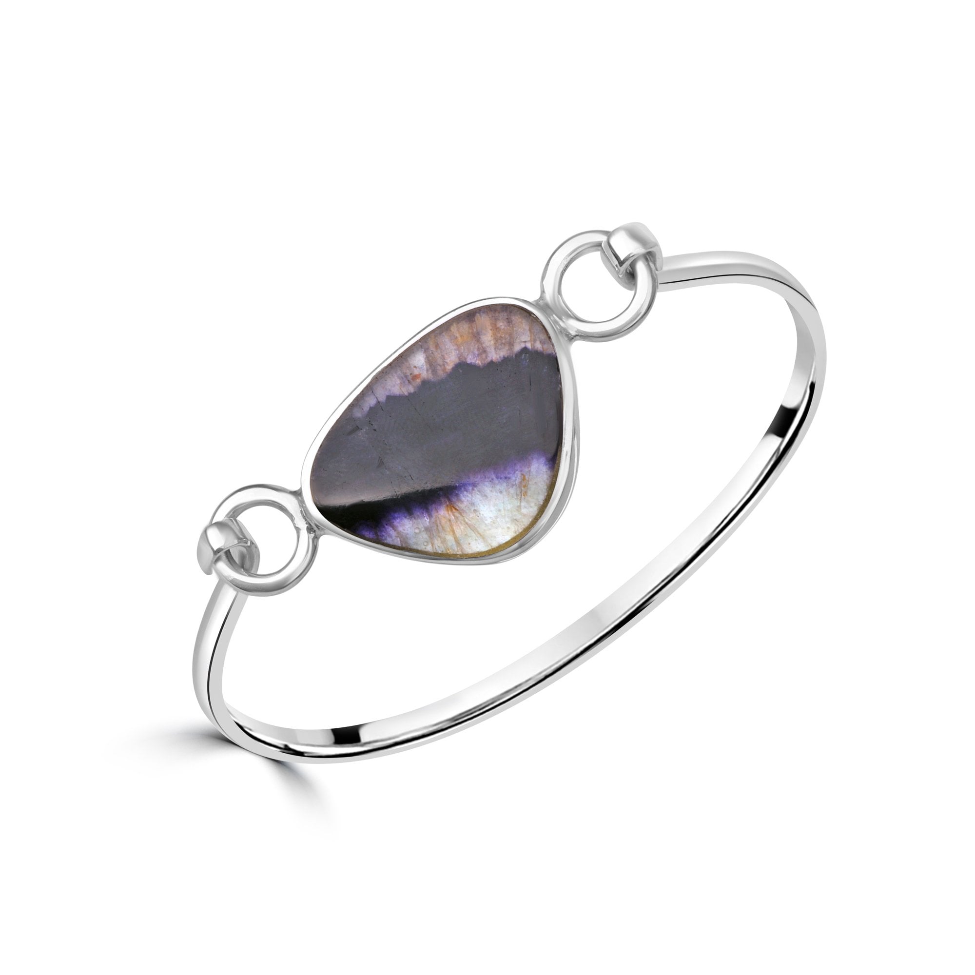 Silver Bangle Set With Misshaped Triangular Piece of Derbyshire Blue John