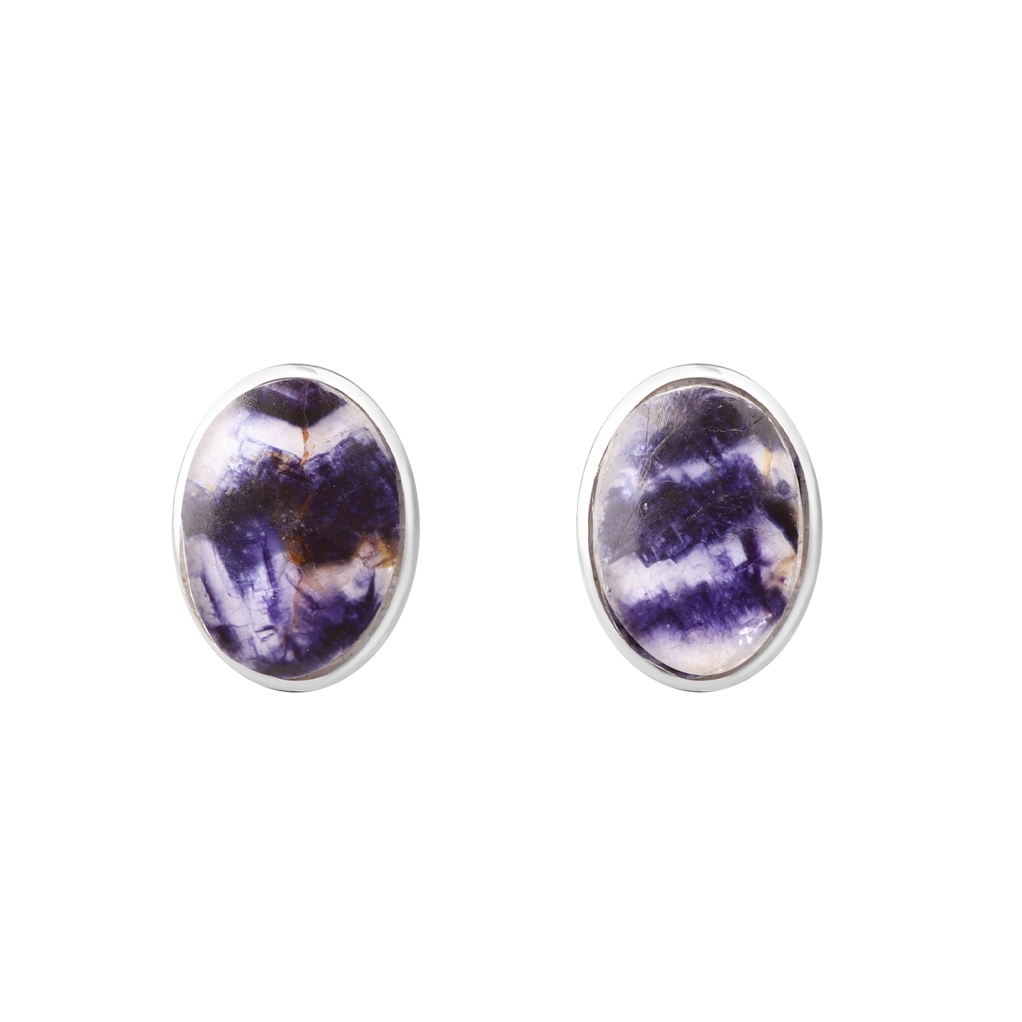 Oval Derbyshire Blue John Silver Stud Earrings