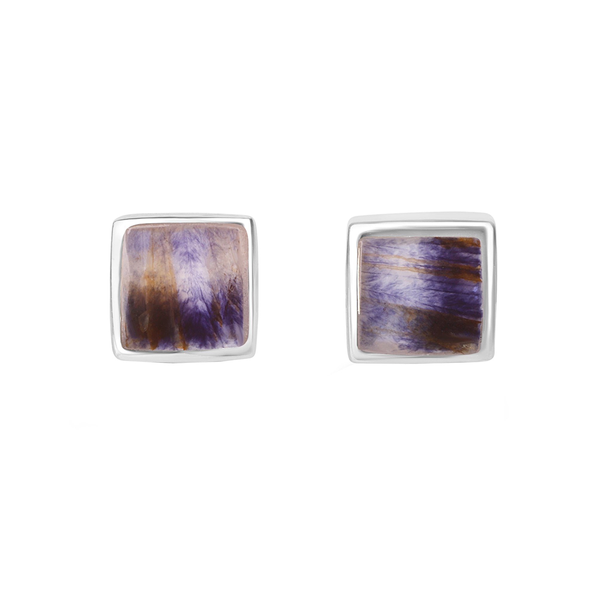 Square Silver Derbyshire Blue John Stud Earrings